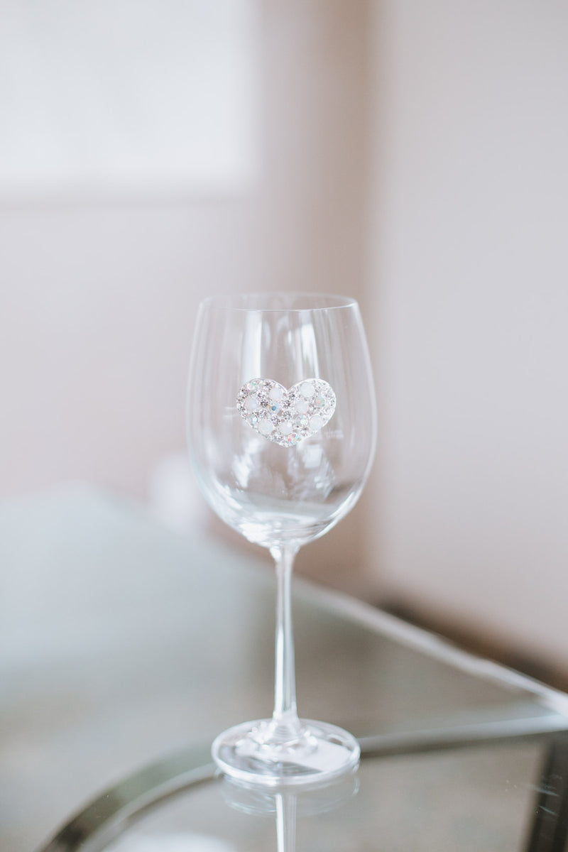 Multi Stone Heart Stemmed Wine Glass