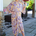 Tropical Print Dress w/ Loose Sleeves and Ruched Slit Front (SALE)