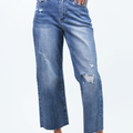 High Waist Distressed Cropped Jeans w/ Raw Hem
