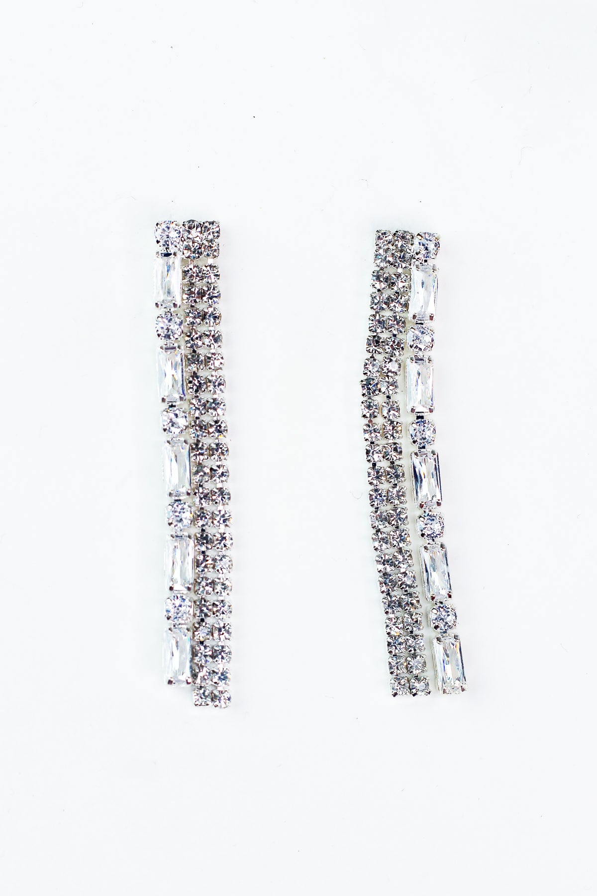 Two Rhinestone Strand Baguette Strand Dangle Earring