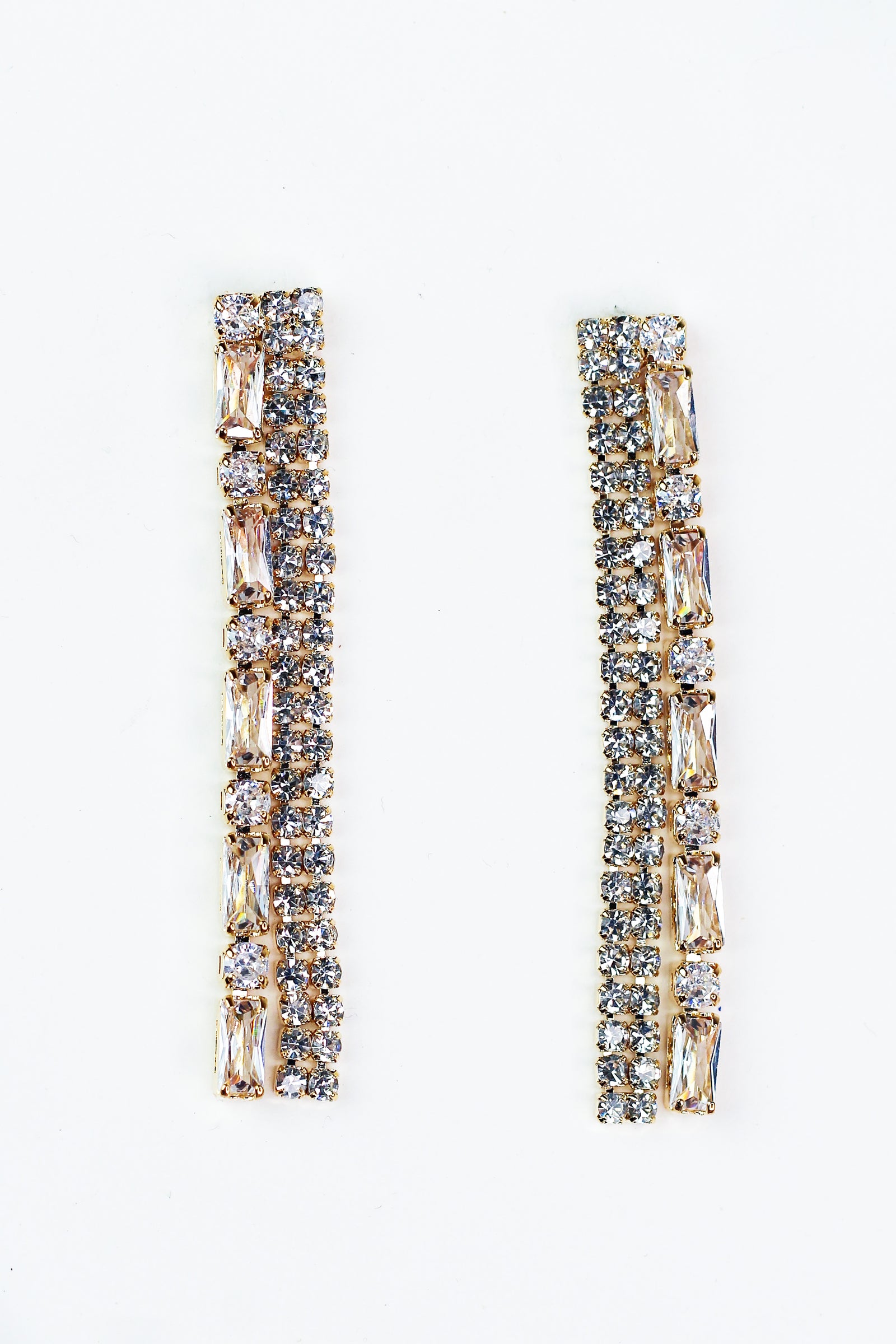 Two Rhinestone Strand Baguette Strand Dangle Earring