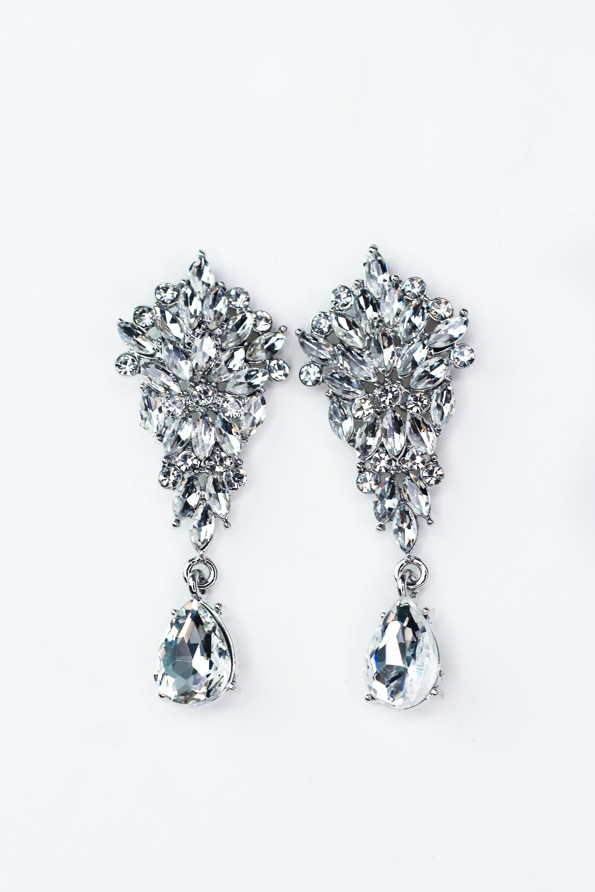 Small Almond &amp; Stone Cluster Teardrop Dangle Earring