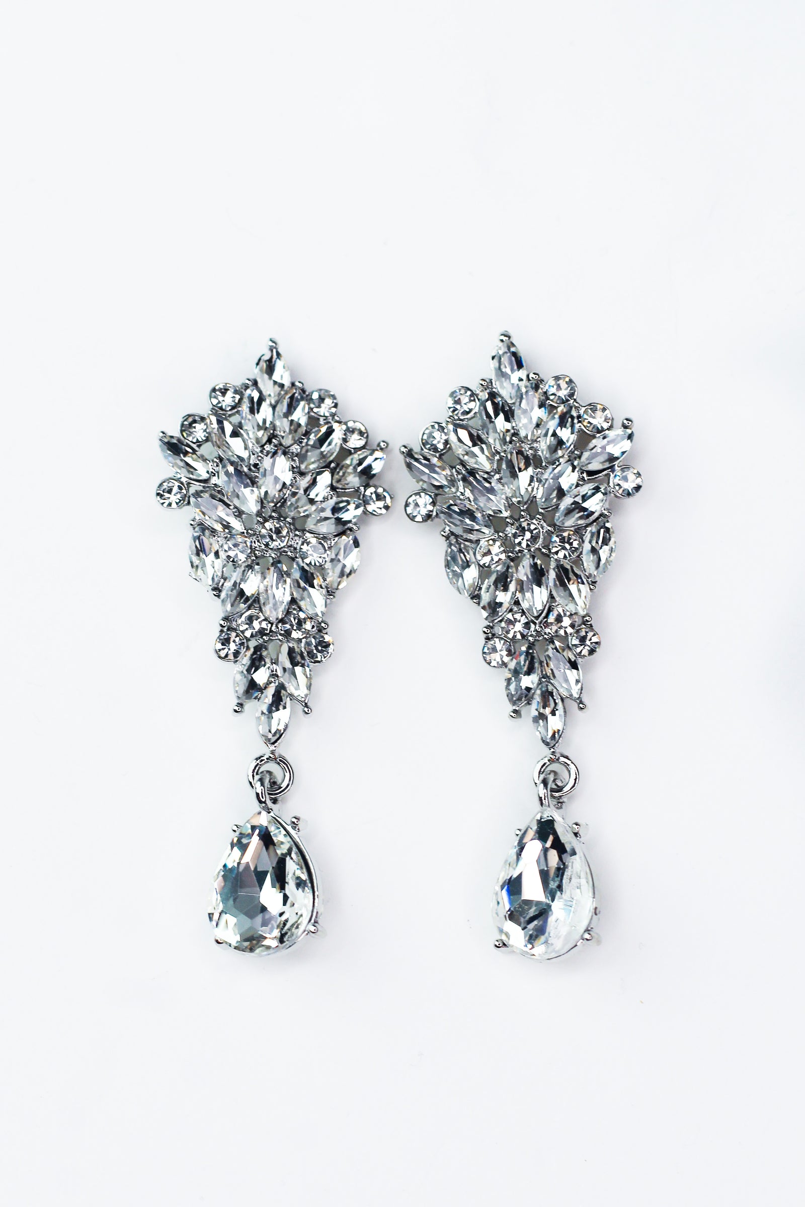 Small Almond & Stone Cluster Teardrop Dangle Earring