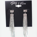 Square Top Thin Metal & Rhinestone Long Dangle Earring