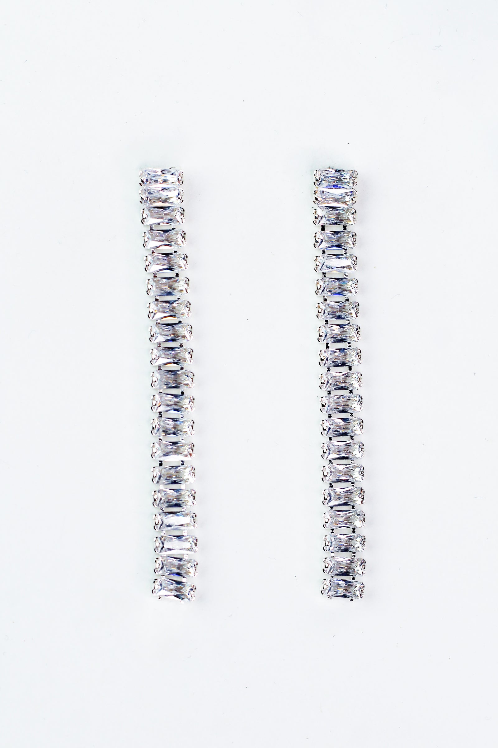 Sideway Baguette Long Strand Earring