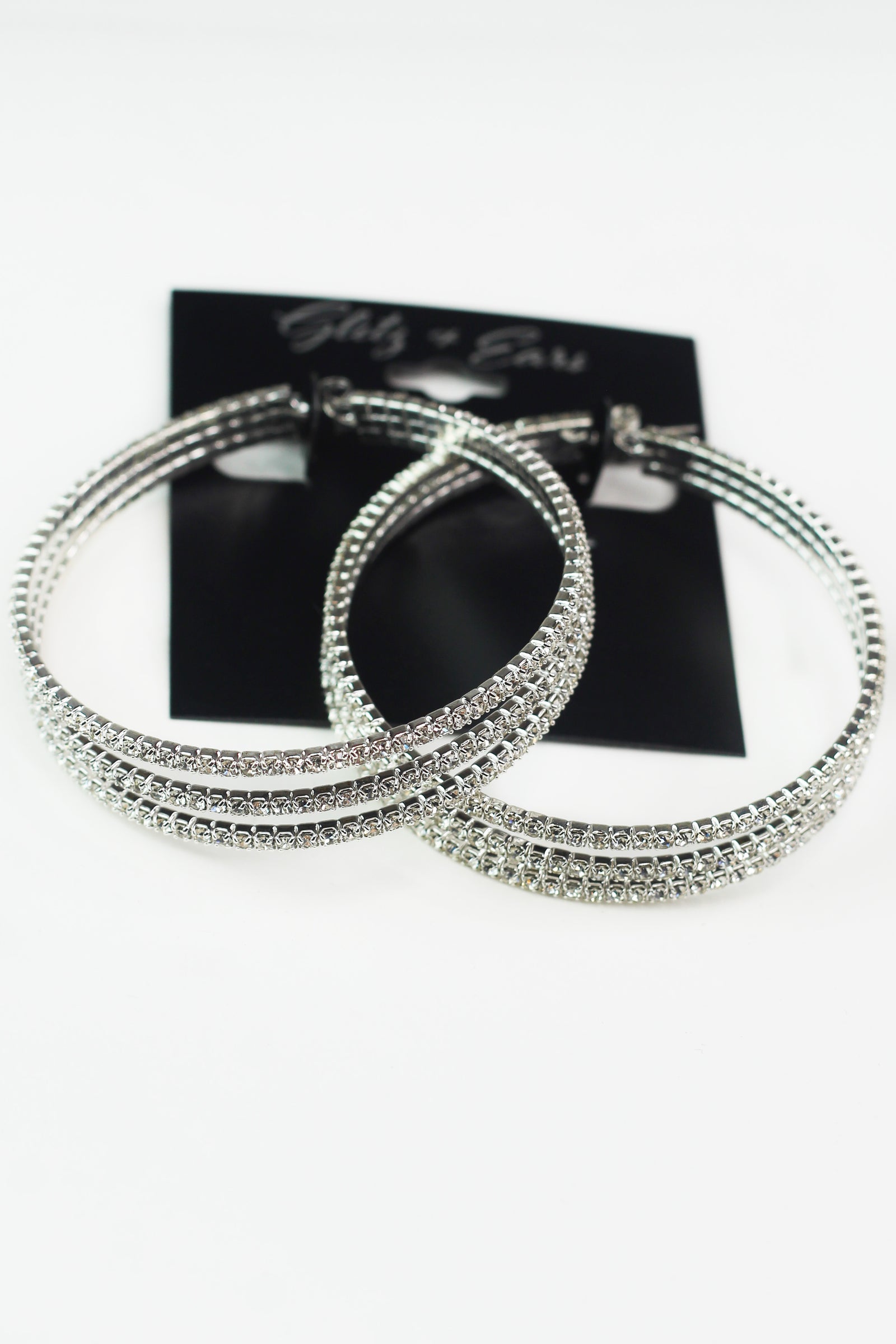 Three Row Rhinestone Thick Large Hoop