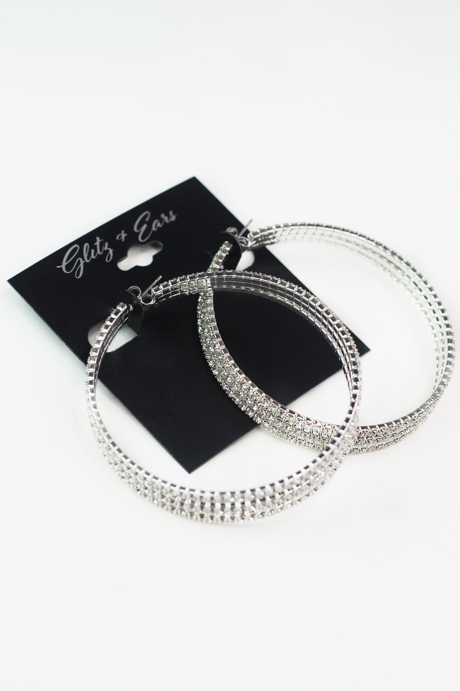 Three Row Rhinestone Thick Large Hoop