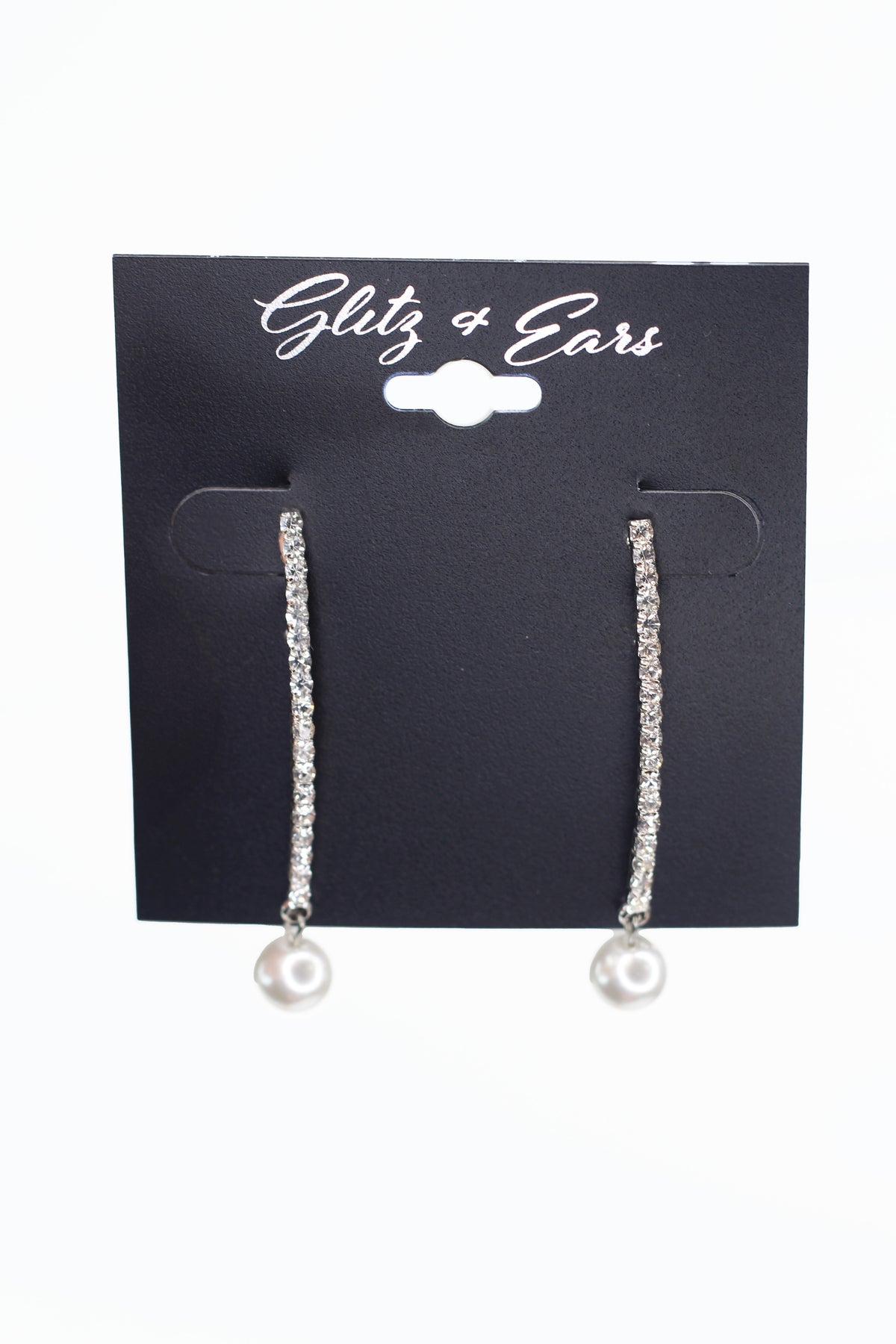 Straight Rhinestone Bar Pearl End Earring
