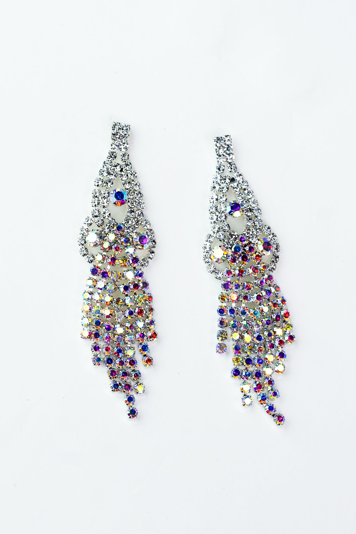 Open Design Top Rhinestone Dangle Long Earring
