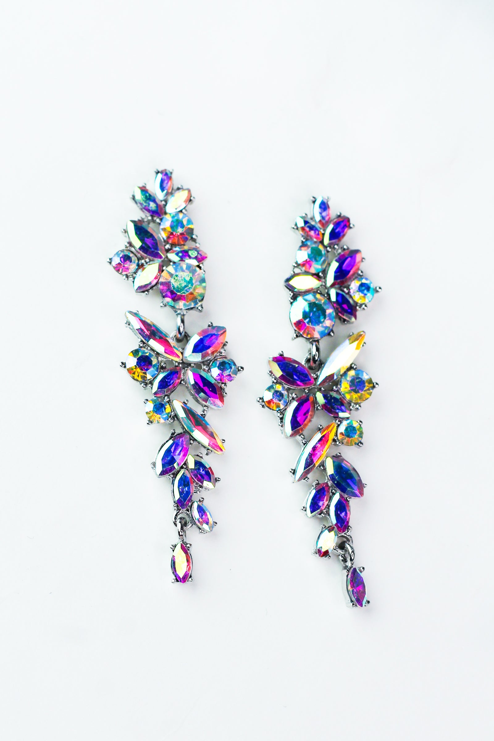 Small Different Shape Stone Clusters Long Earring