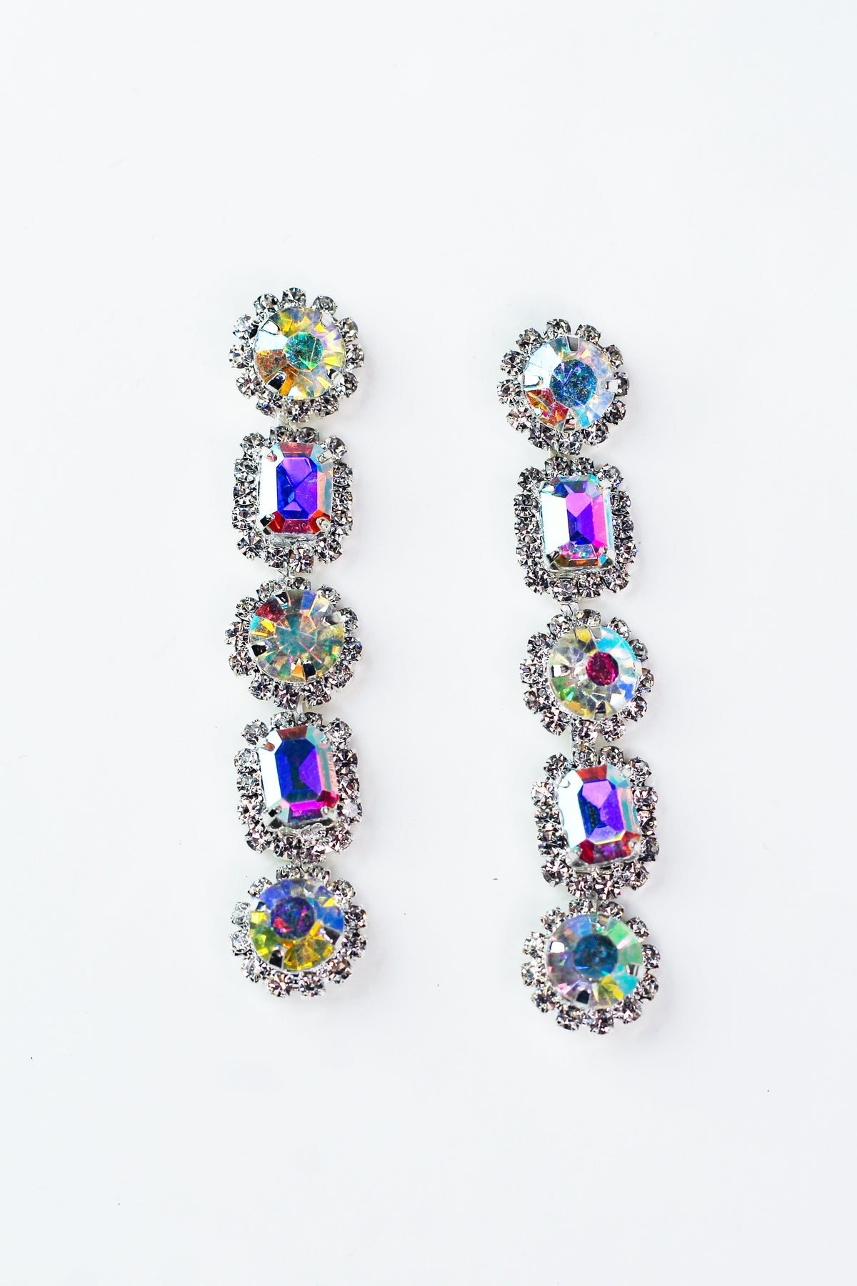 Circle Stone &amp; Emerald Stone with Trim Alternate Long Earring