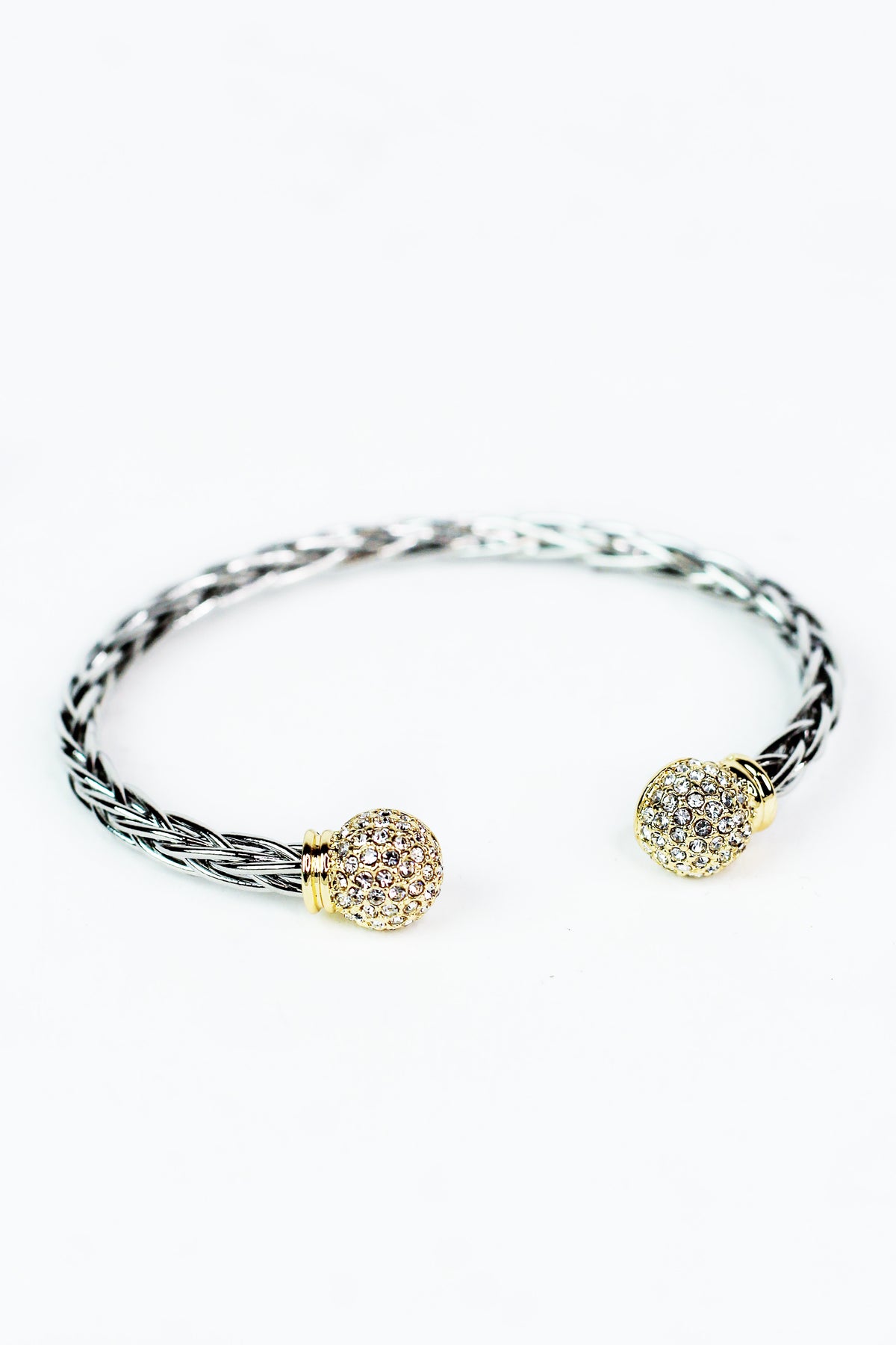 Rhinestone Ball Ends Braided Open Bangle
