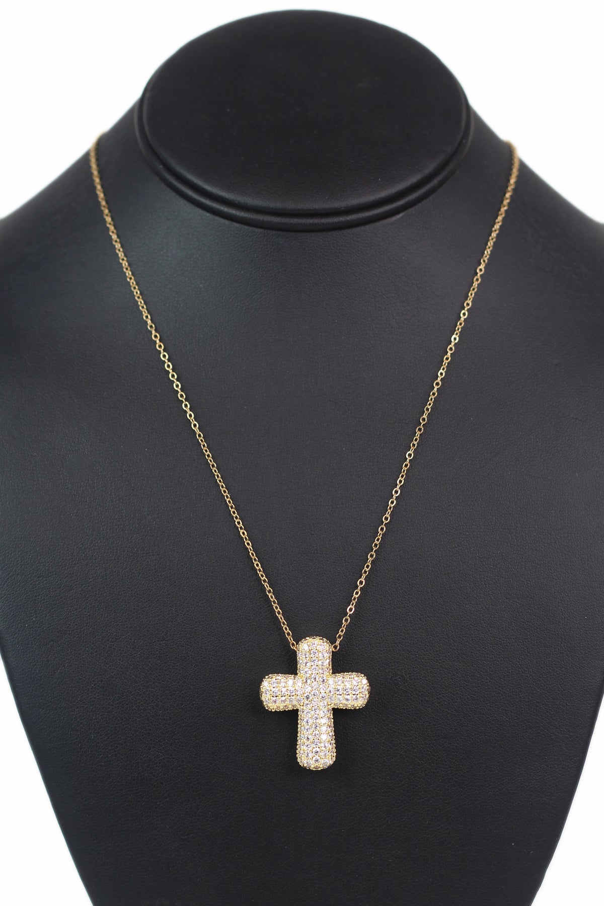 Thick Puffy Rhinestone Cross Necklace
