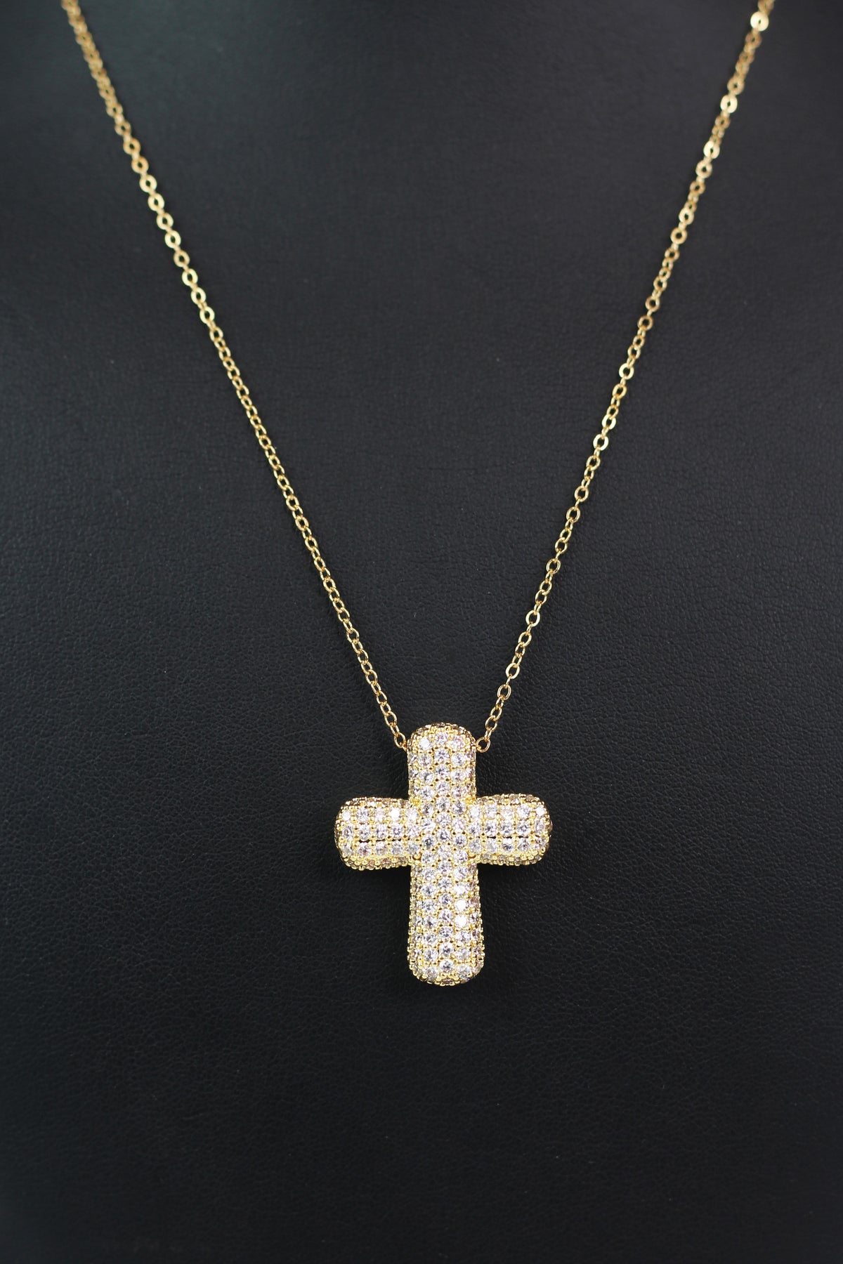 Thick Puffy Rhinestone Cross Necklace