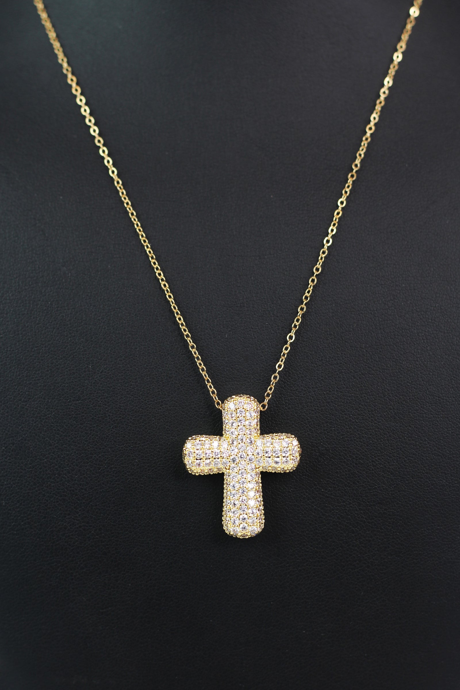 Thick Puffy Rhinestone Cross Necklace
