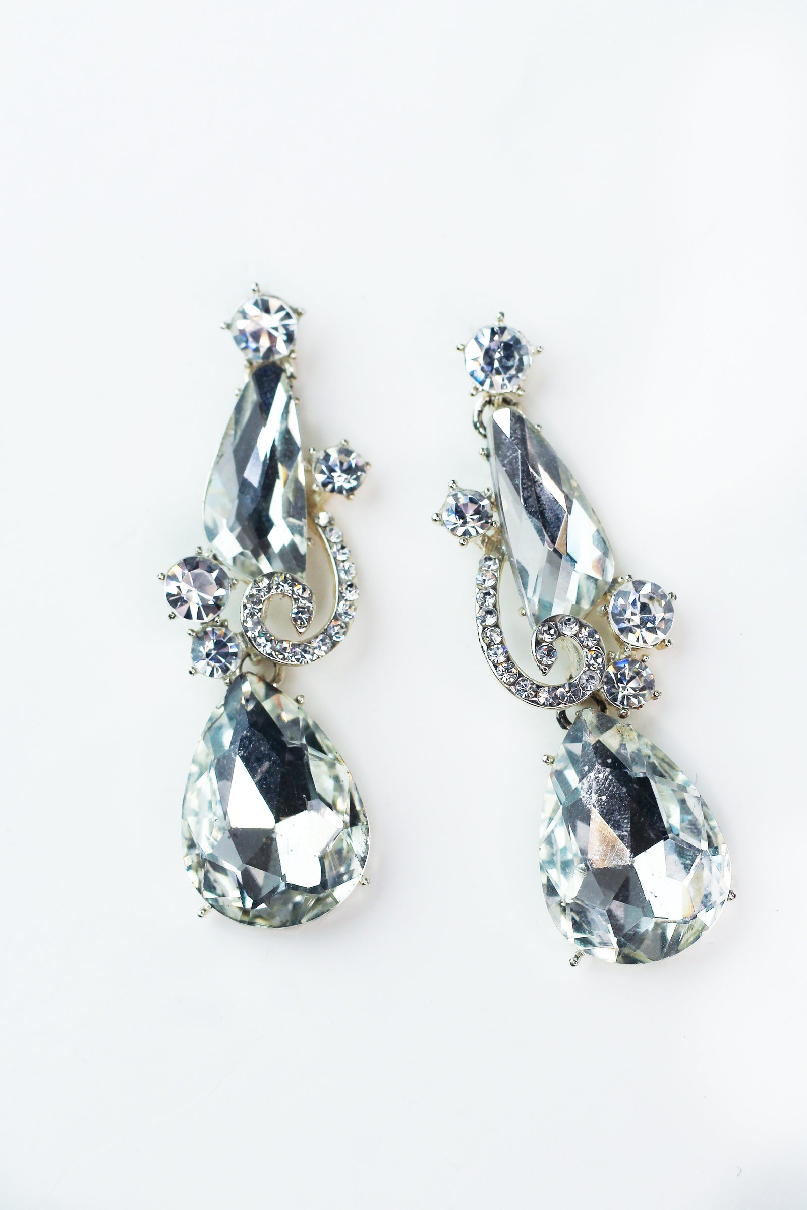3 Part Multi Shape Dangling Rhinestone Earrings