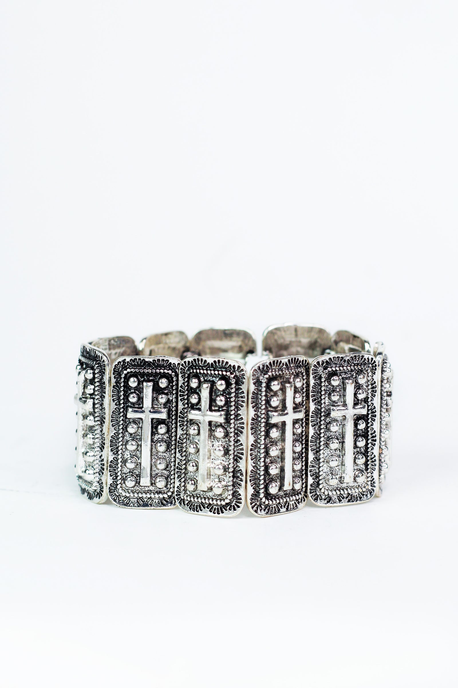 Long Cross Ball Trim Rectangle Stretch Bracelet