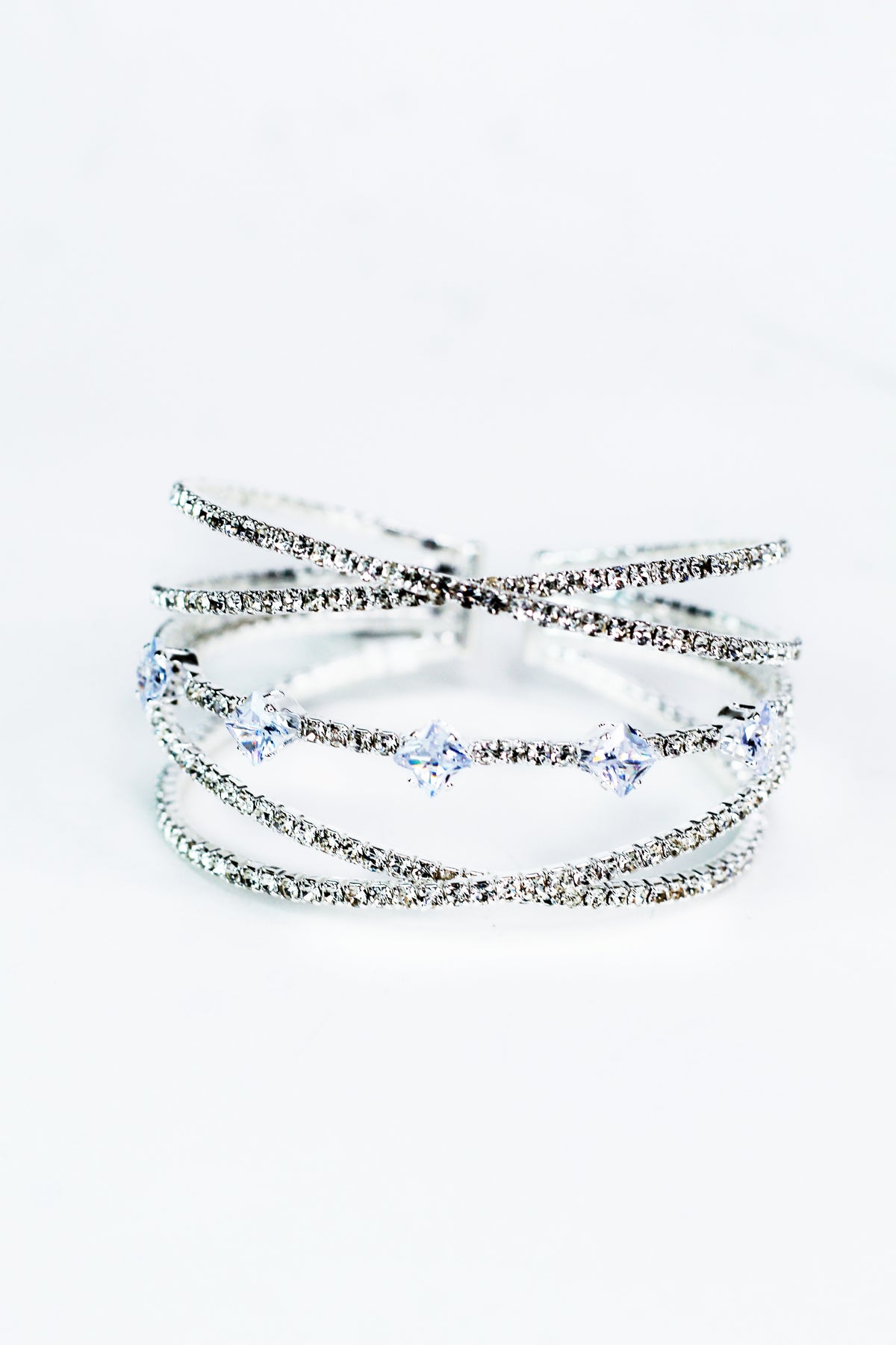 Two Rhinestone X Spaced Diamonds Middle Bracelet - Glitz &amp; Ears Boutique