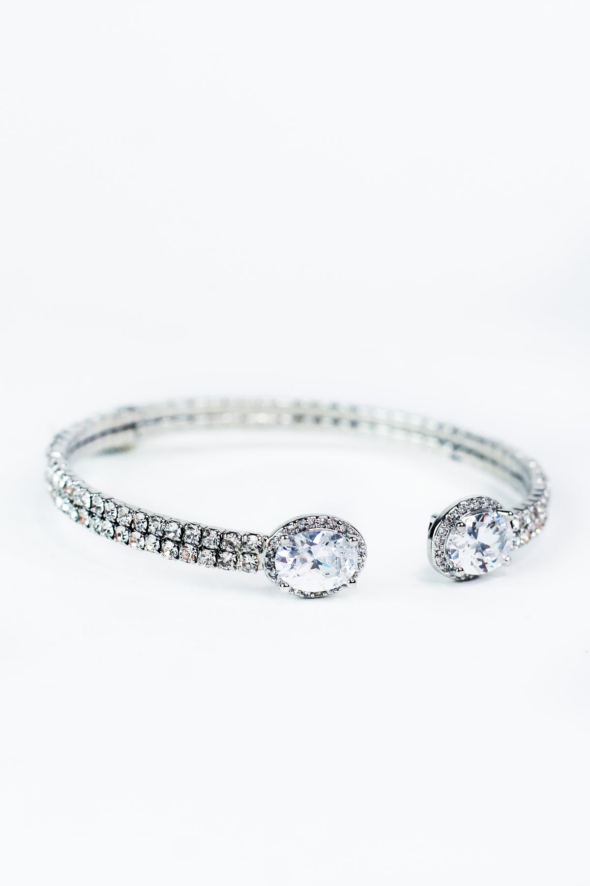 Two Row Oval Stone with Trim Ends Open Cuff