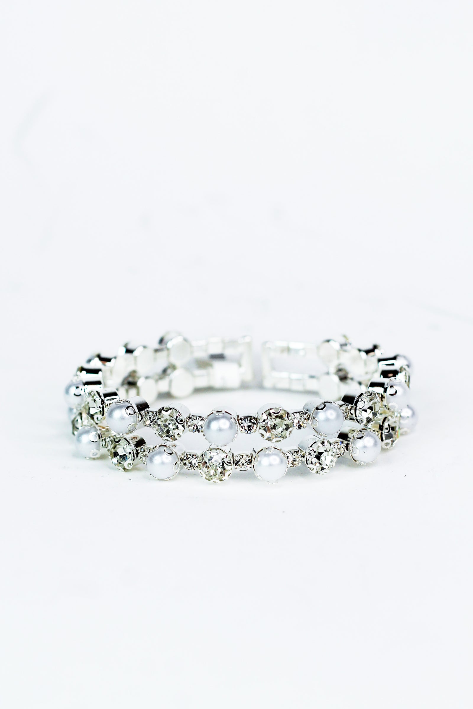 Raised Stone & Pearl Alternate Two Row Cuff - Glitz & Ears Boutique