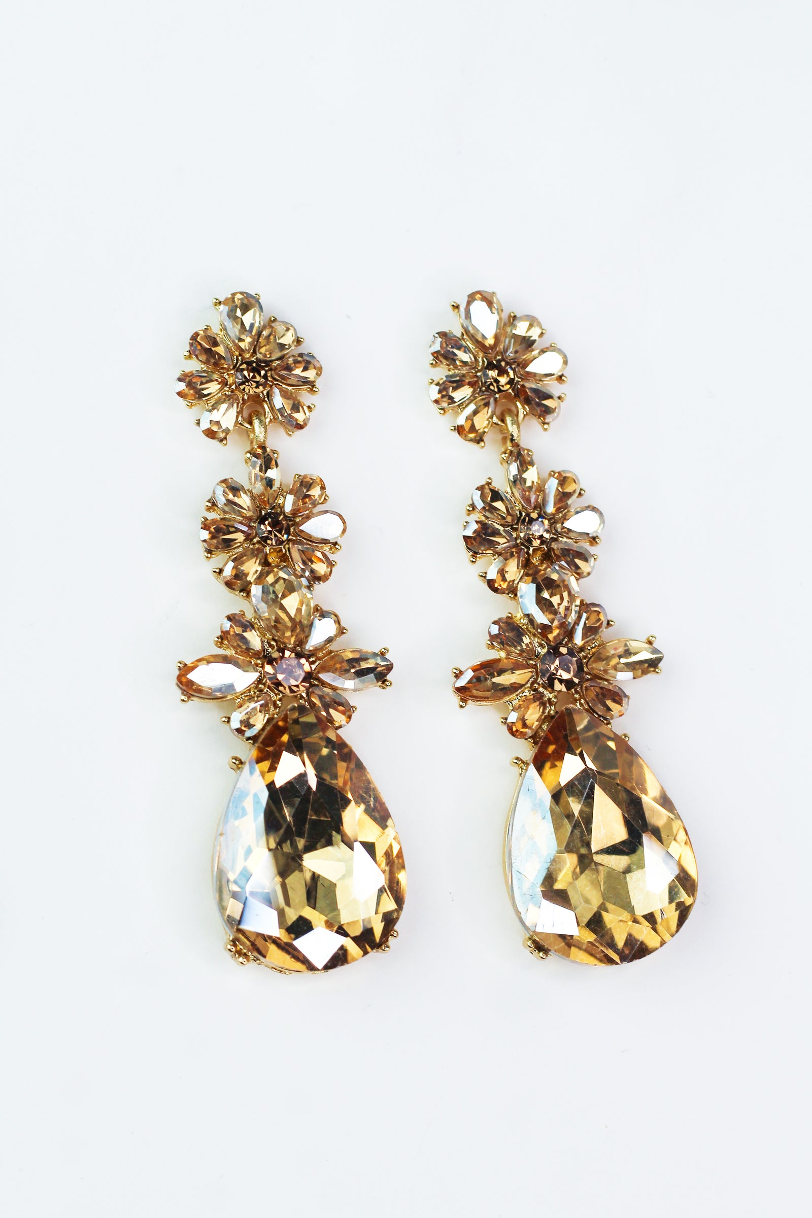 Three Flower Row Teardrop Bottom Earring