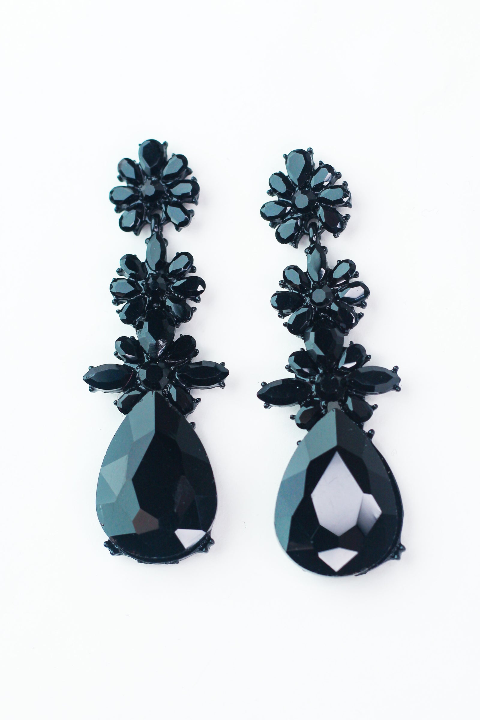 Three Flower Row Teardrop Bottom Earring