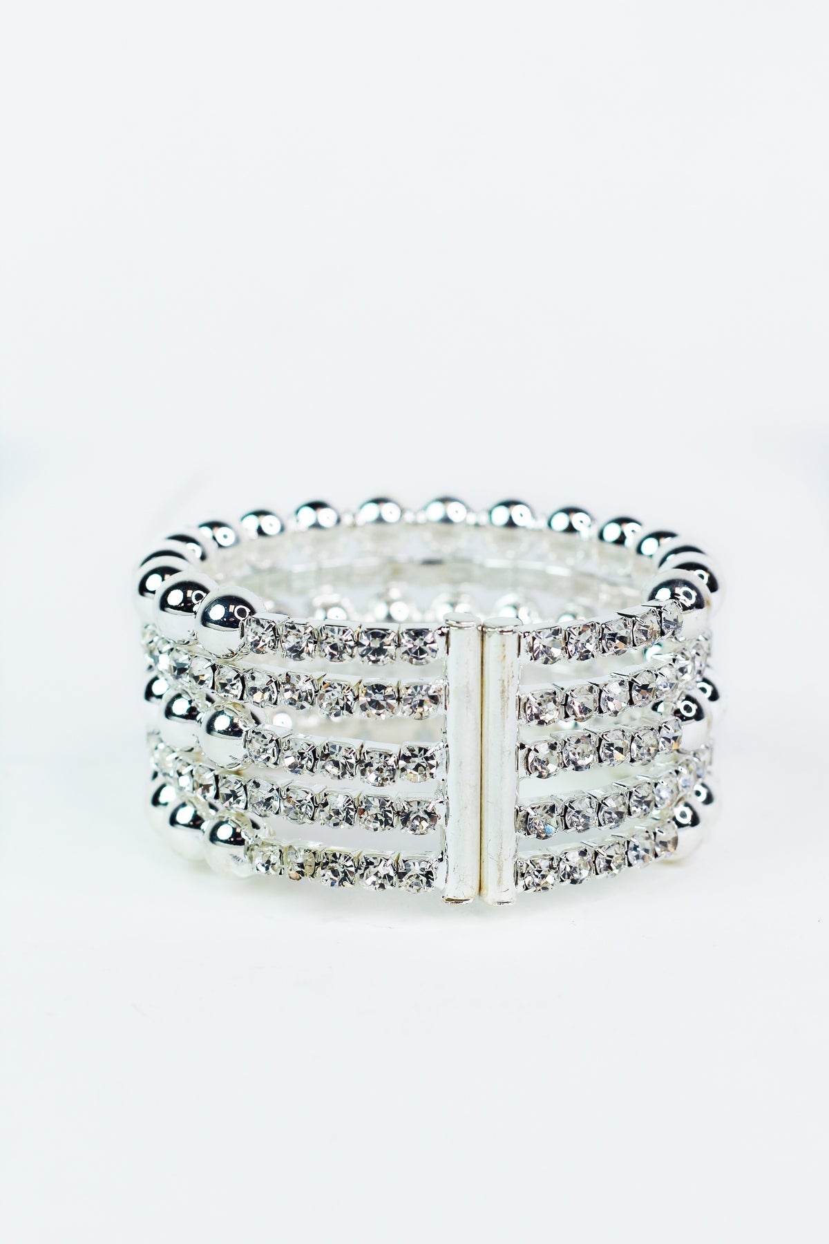 Metal Ball &amp; Rhinestone 5 Row Alternate Bracelet