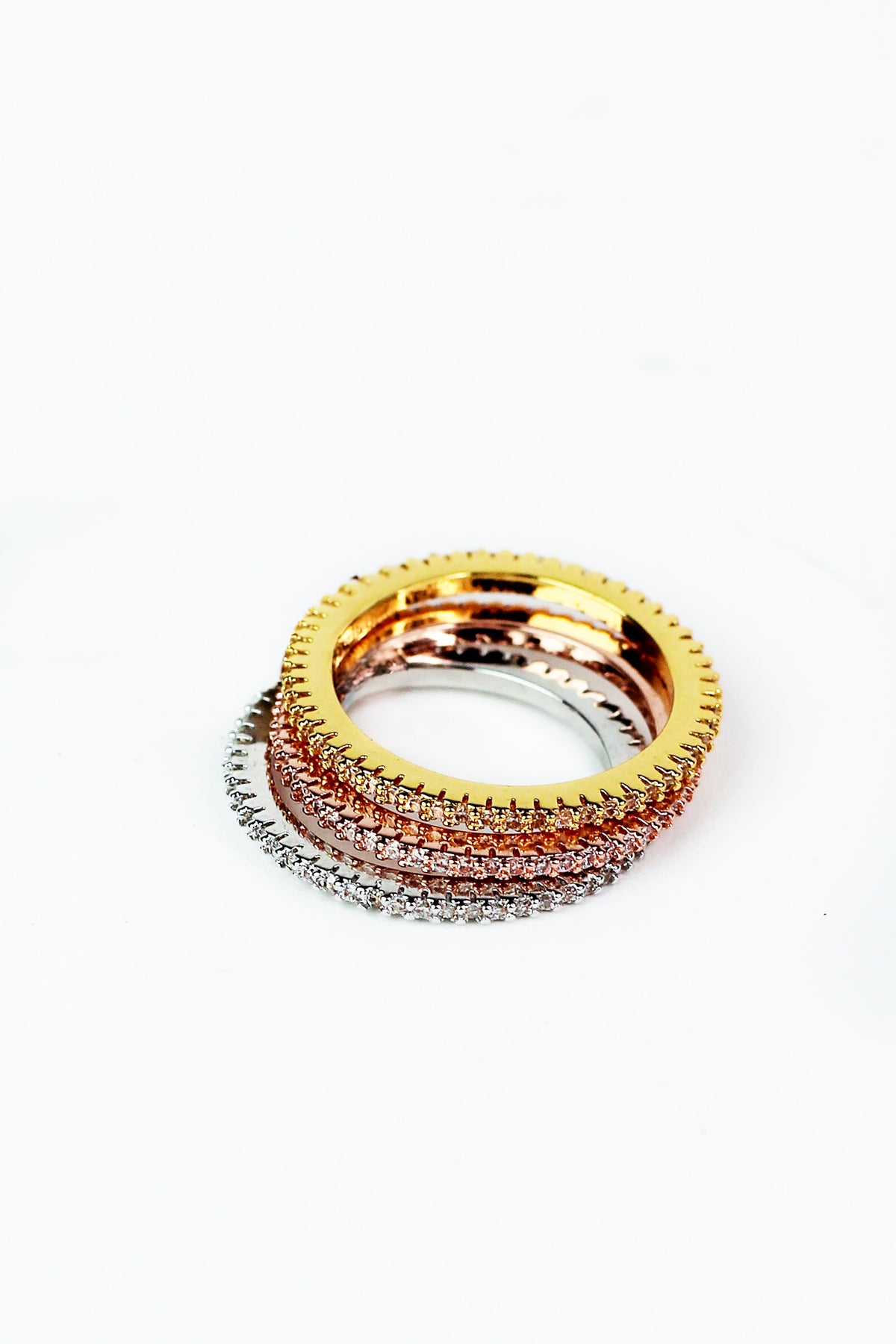 Tri-Tone 3 Thin Pave Band Ring