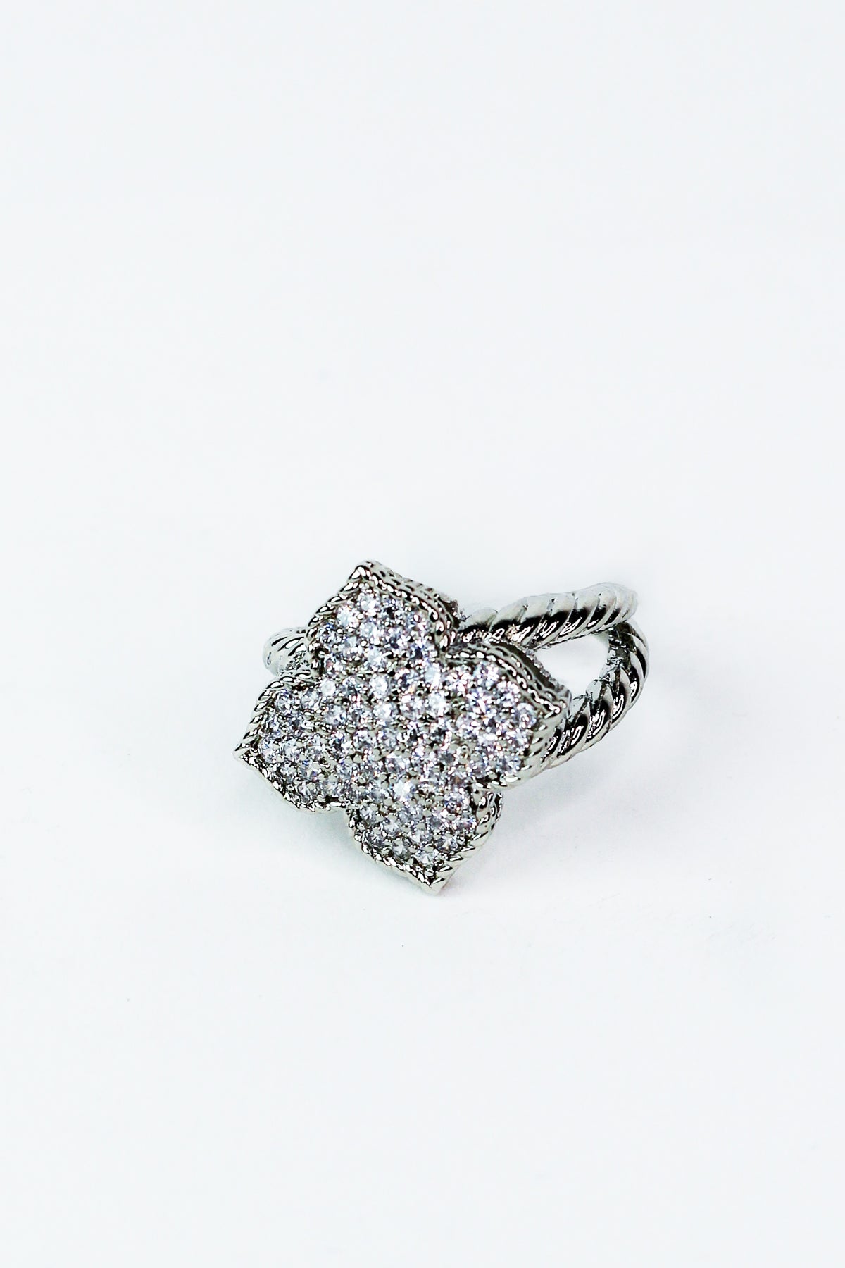 Rhinestone Thick Cross Two Band Ring