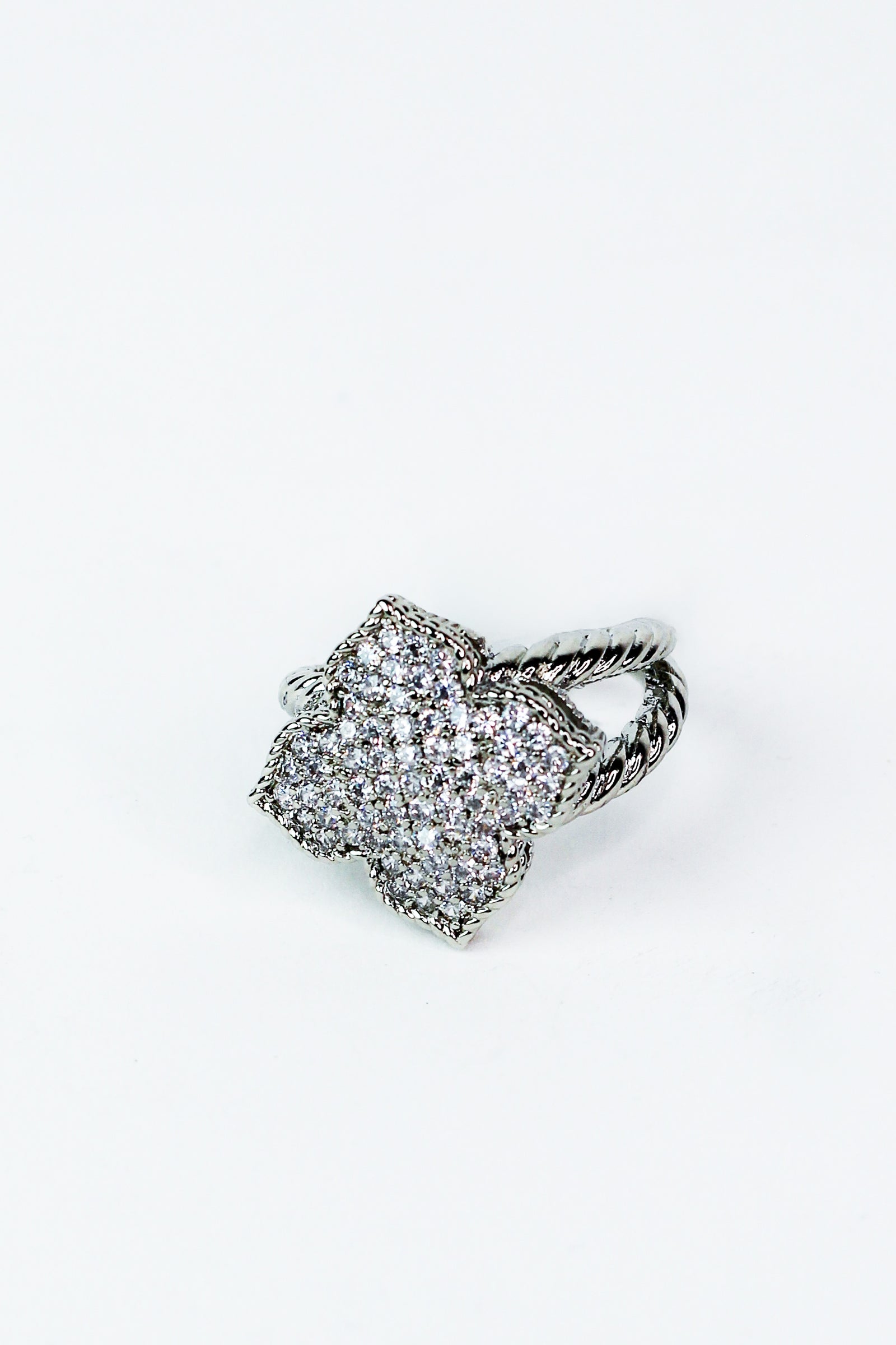 Rhinestone Thick Cross Two Band Ring