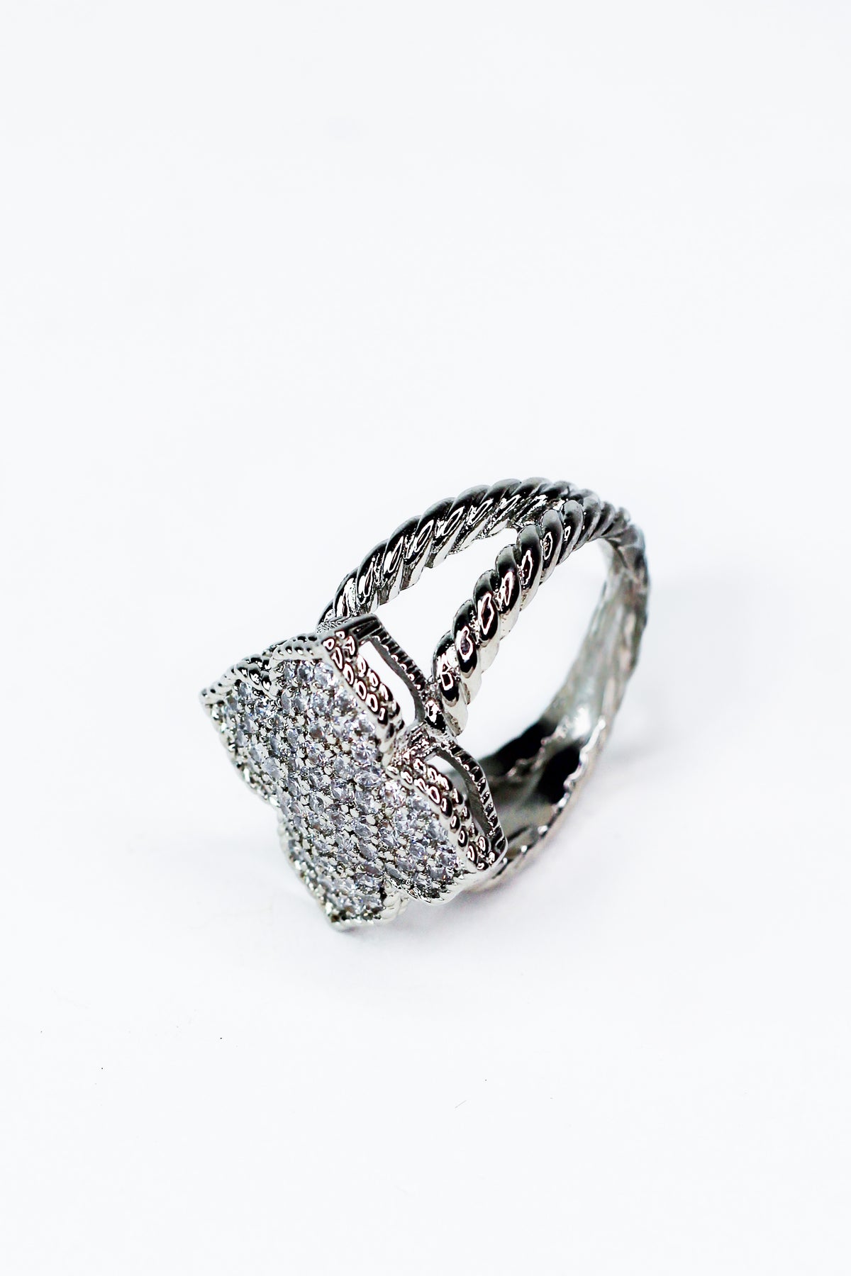 Rhinestone Thick Cross Two Band Ring