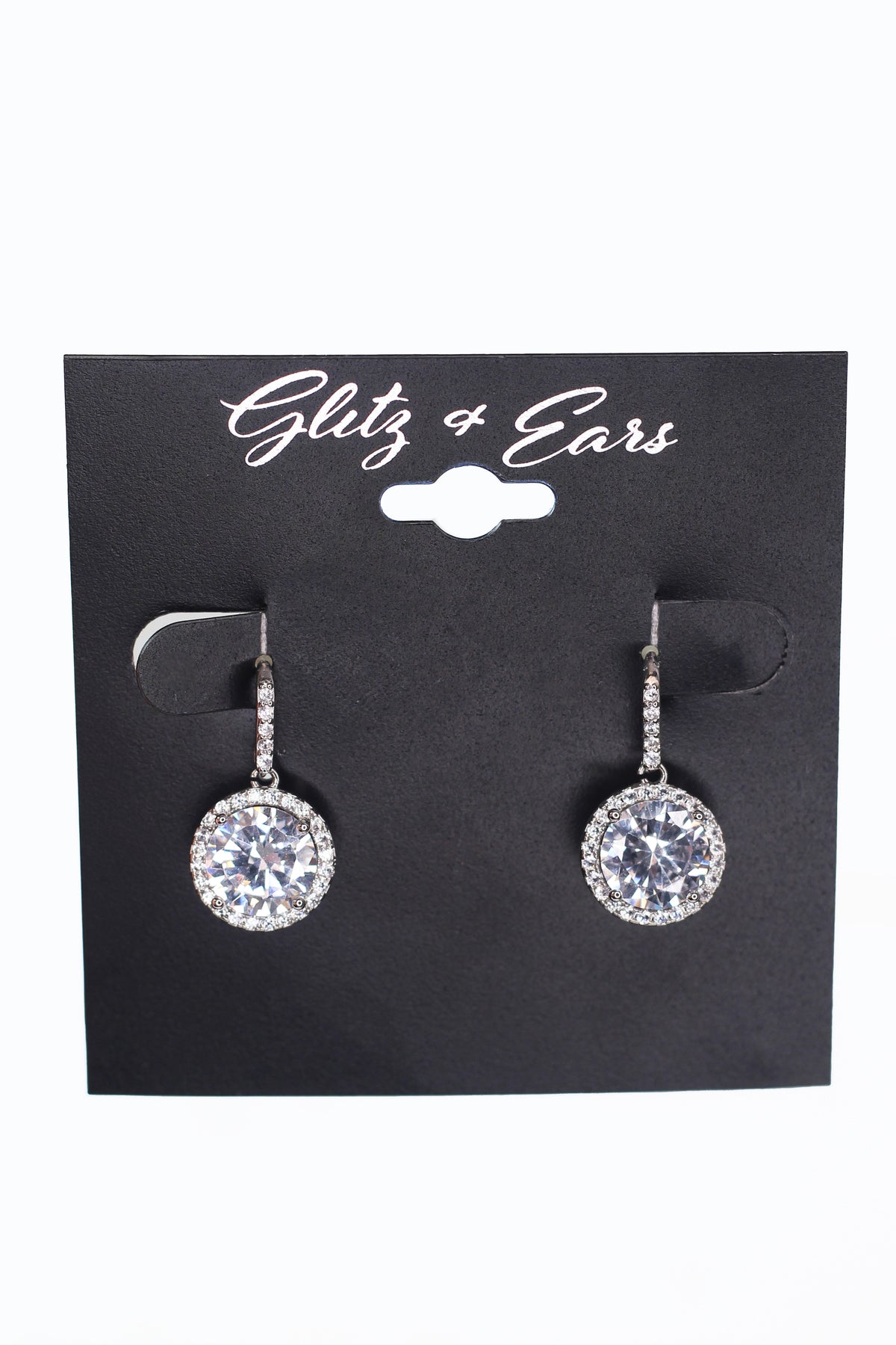 Short Bar Post Circle Stone Pave Trim Earring