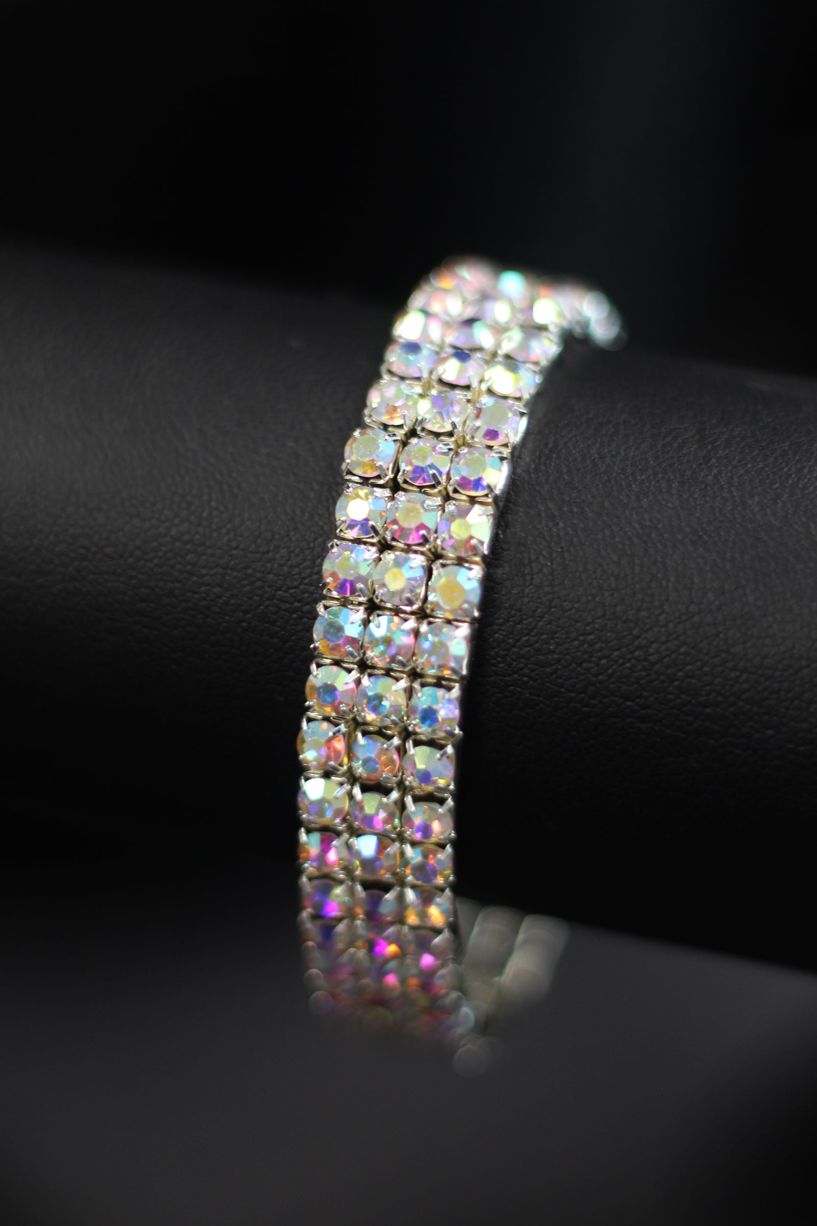Three Rhinestone Row Stretch Bracelet