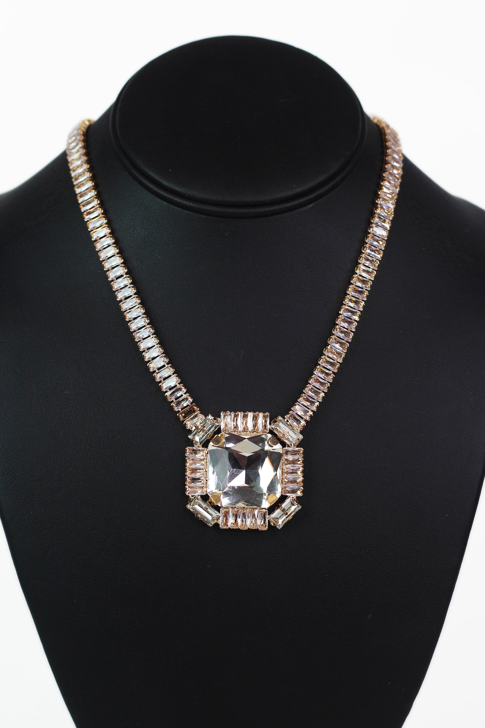 Baguette Chain & Trim XL Cushion Stone Necklace