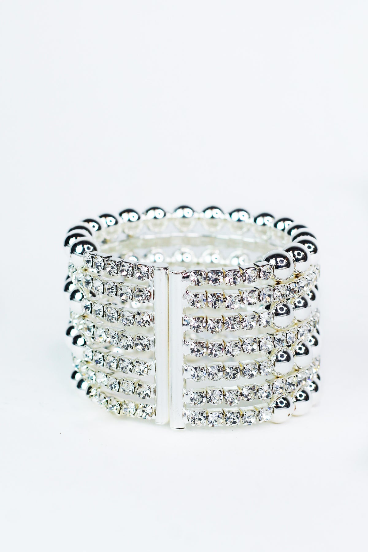 Metal Ball &amp; Rhinestone 7 Row Cuff