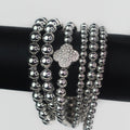 Multiple Metal Ball Strand Rhinestone Clover Bracelet Set