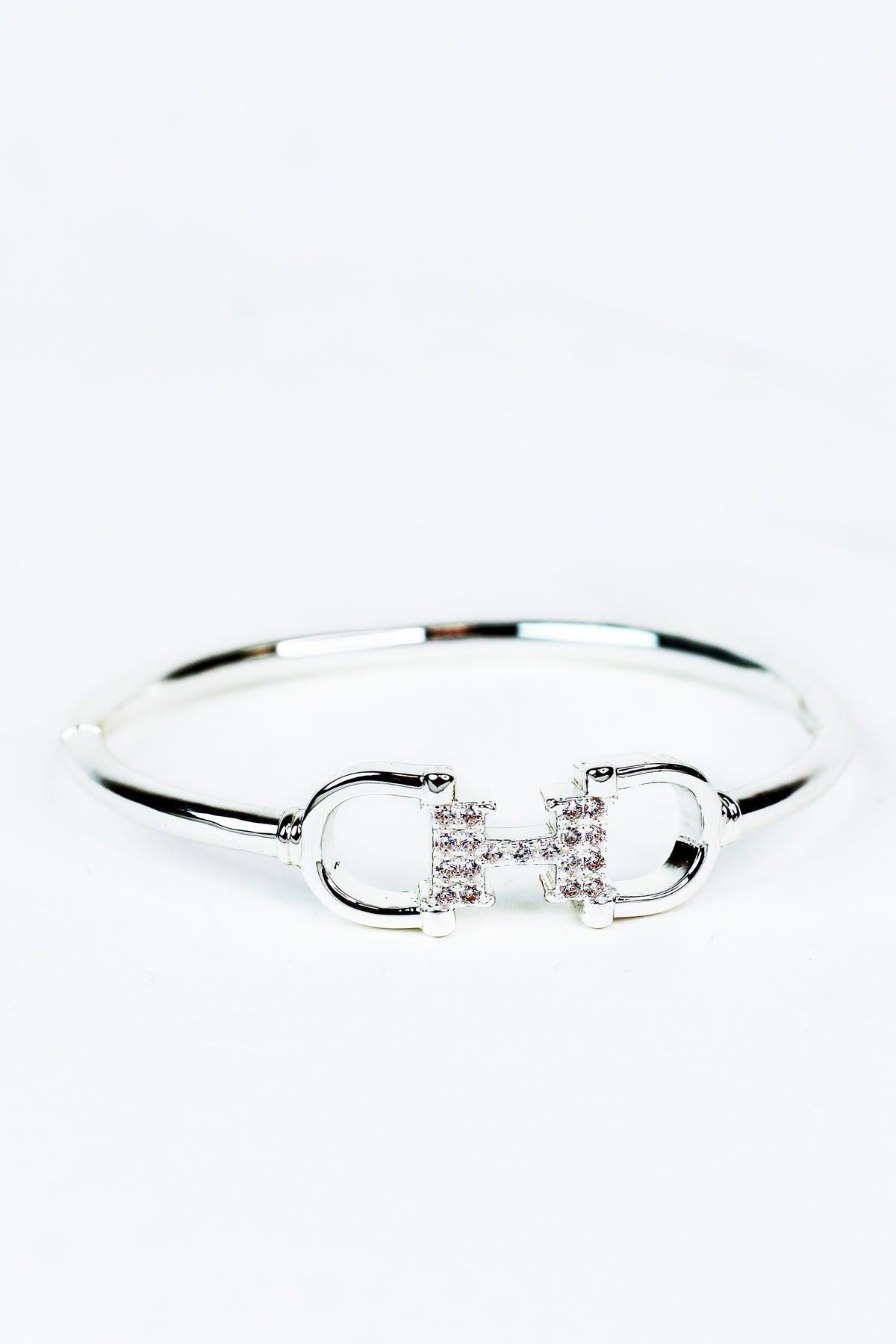 Two Open Loop Middle Rhinestone I Bangle
