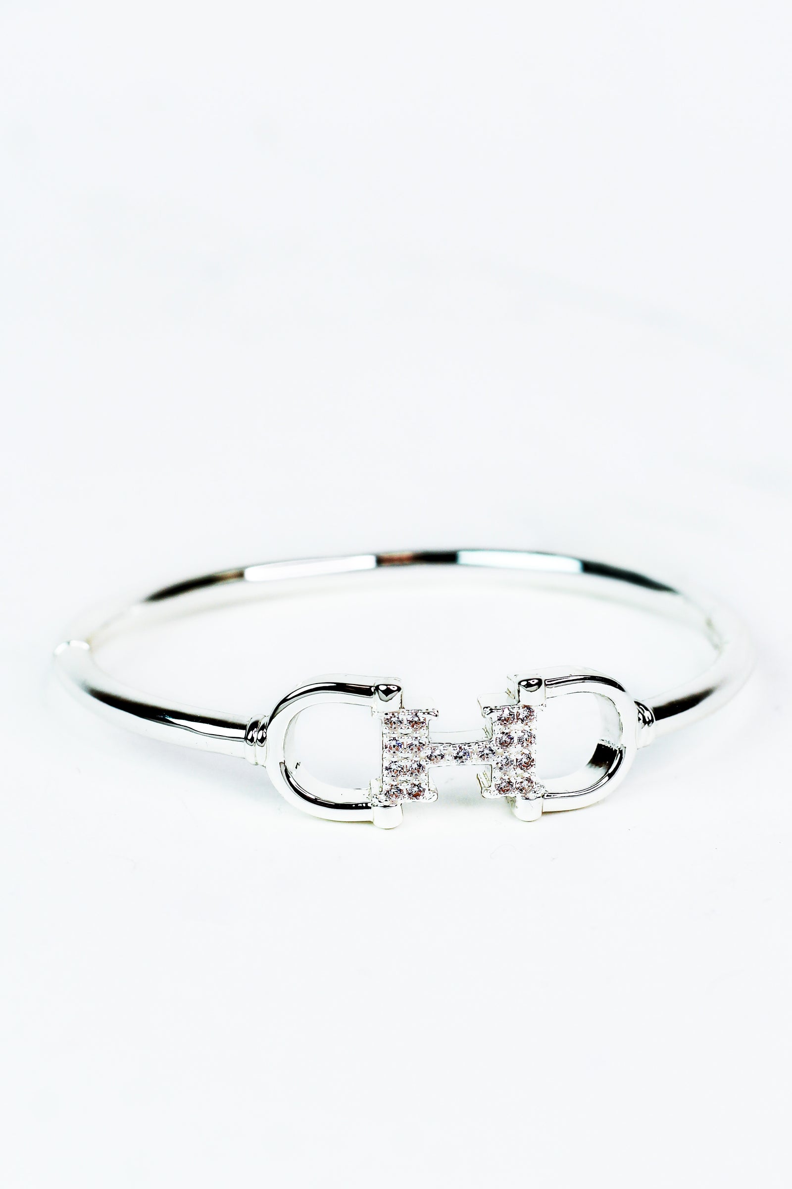 Two Open Loop Middle Rhinestone I Bangle