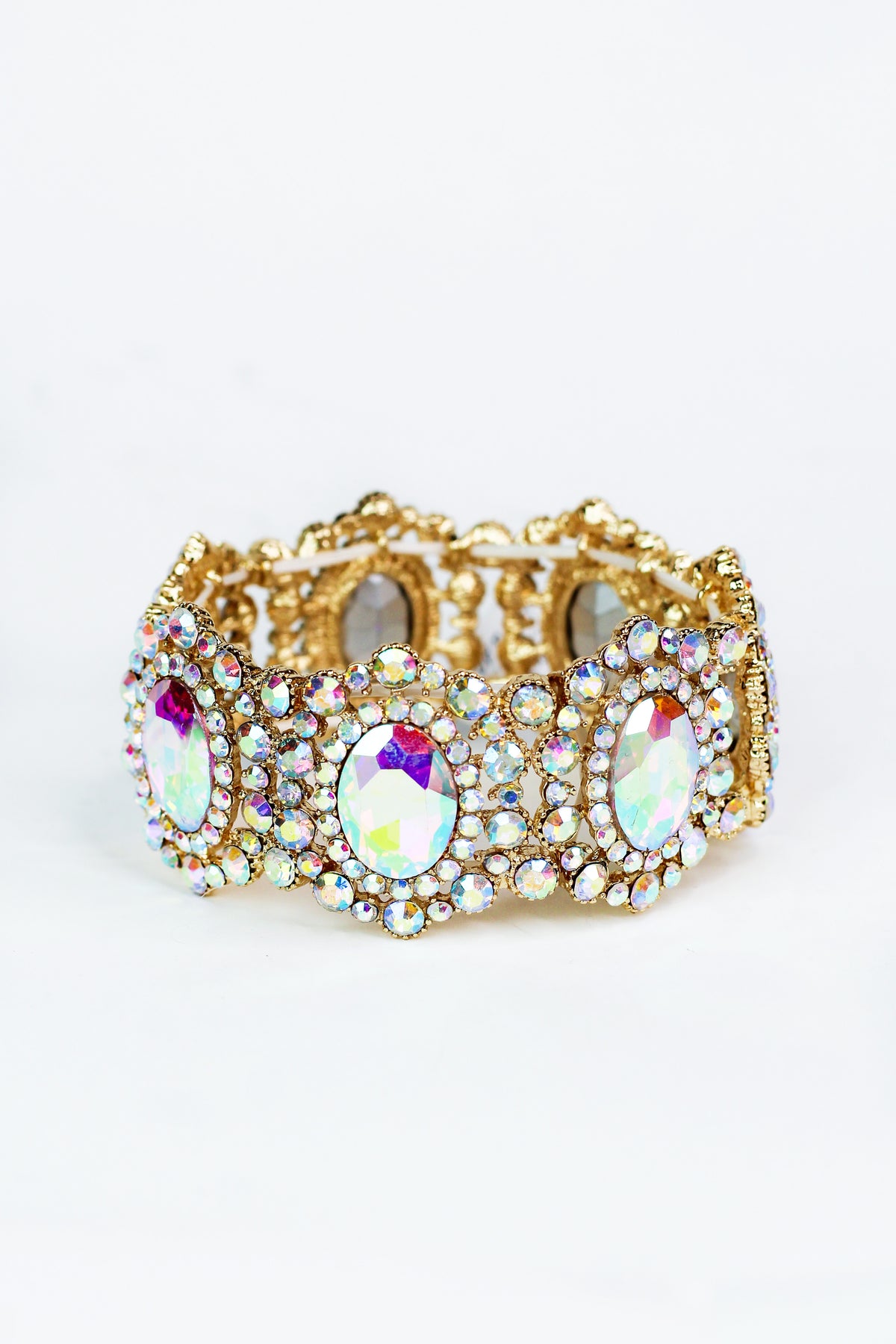 Large Oval Stone &amp; Scatter Stone Wide Bracelet - Glitz &amp; Ears Boutique