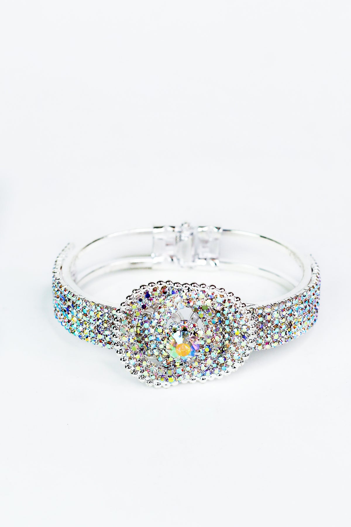 Overlap Rhinestone Ring &amp; Stone Middle Bracelet