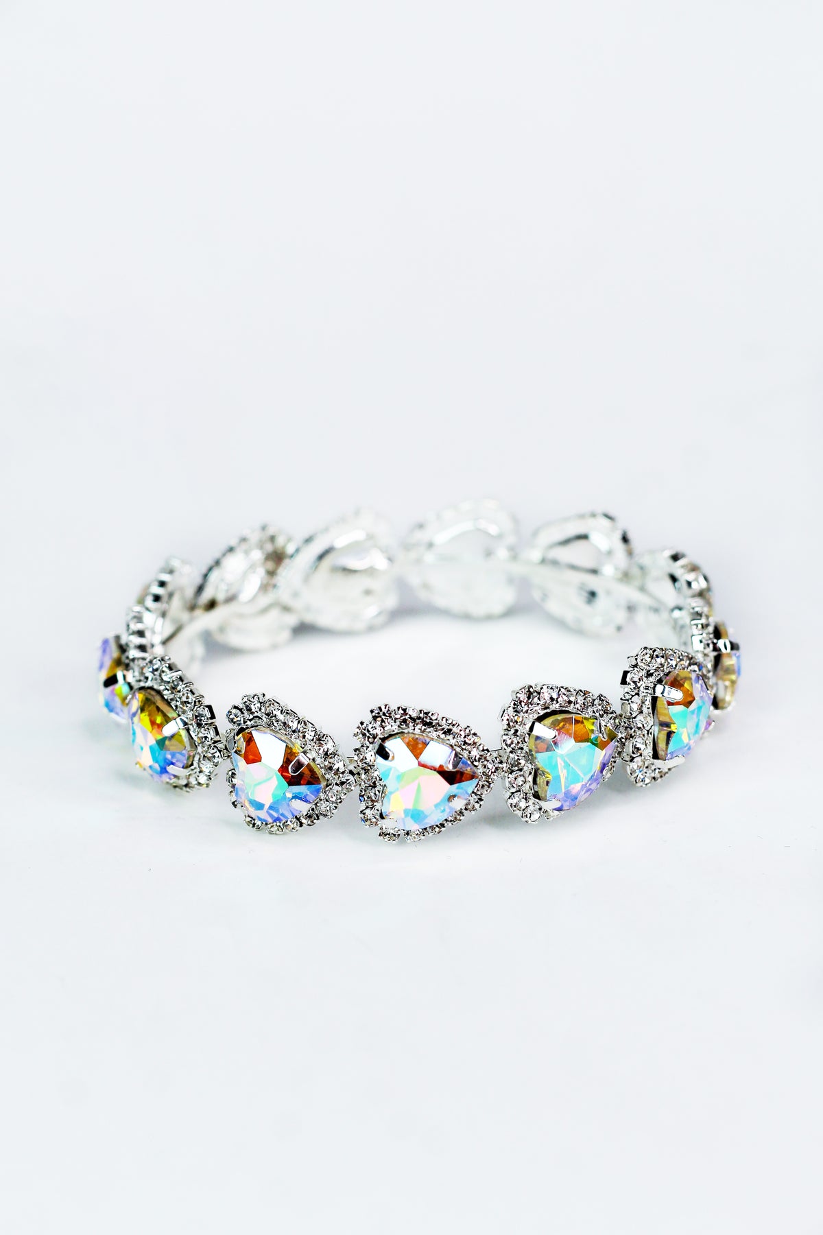 Sideway Heart Stones Rhinestone Trim Bracelet