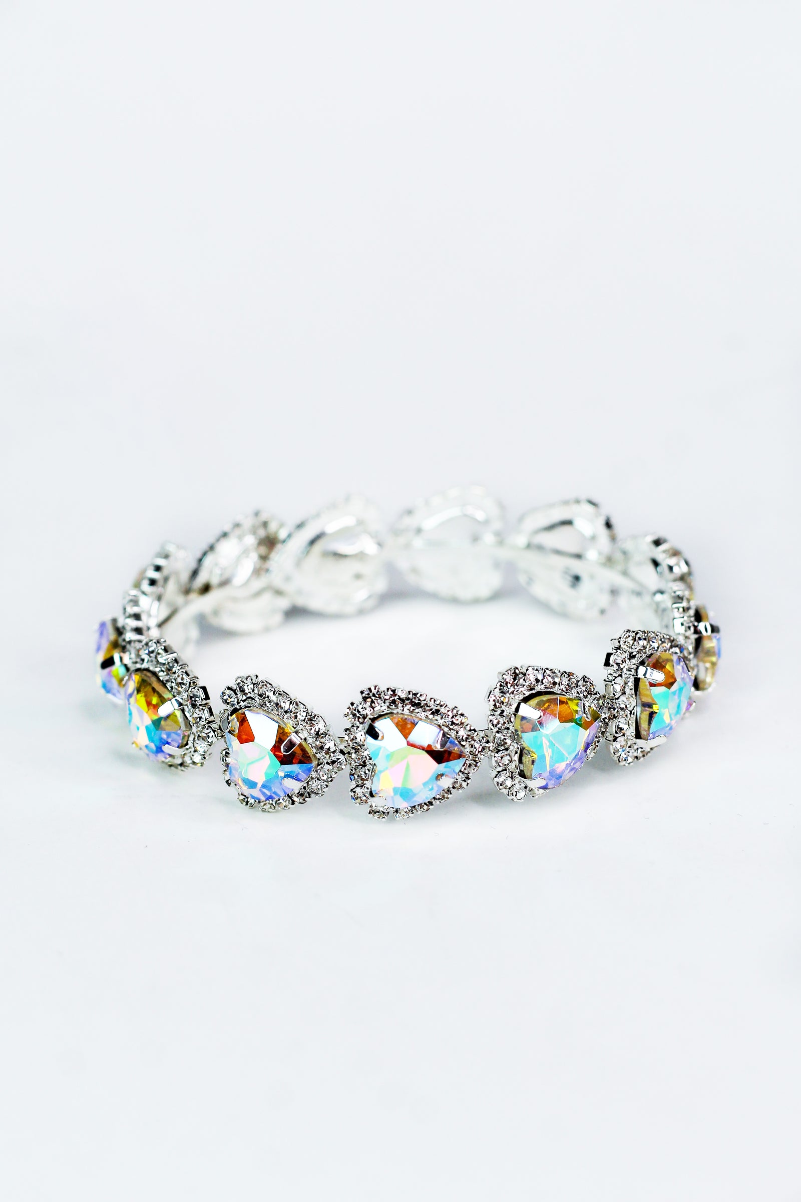 Sideway Heart Stones Rhinestone Trim Bracelet