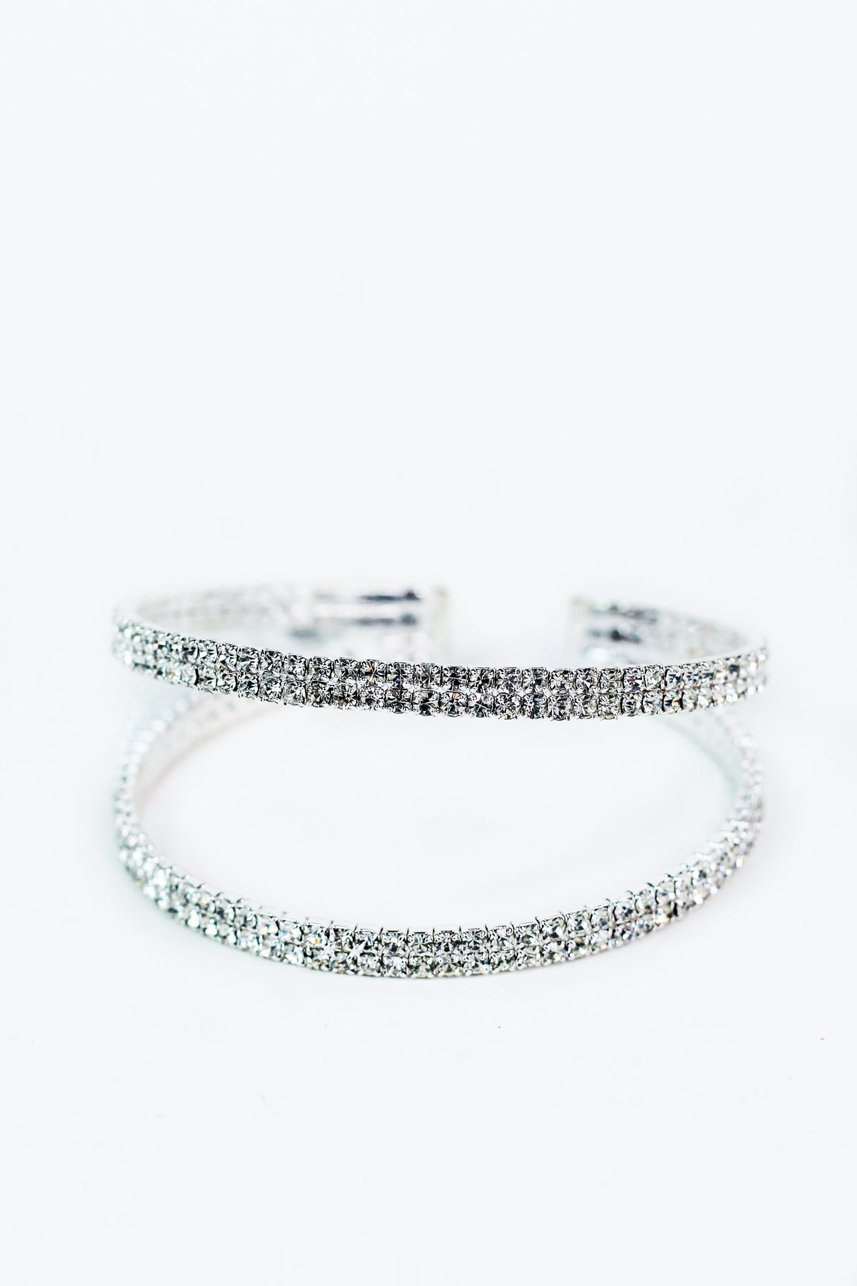 Two 2 Rhinestone Row Open Middle Cuff