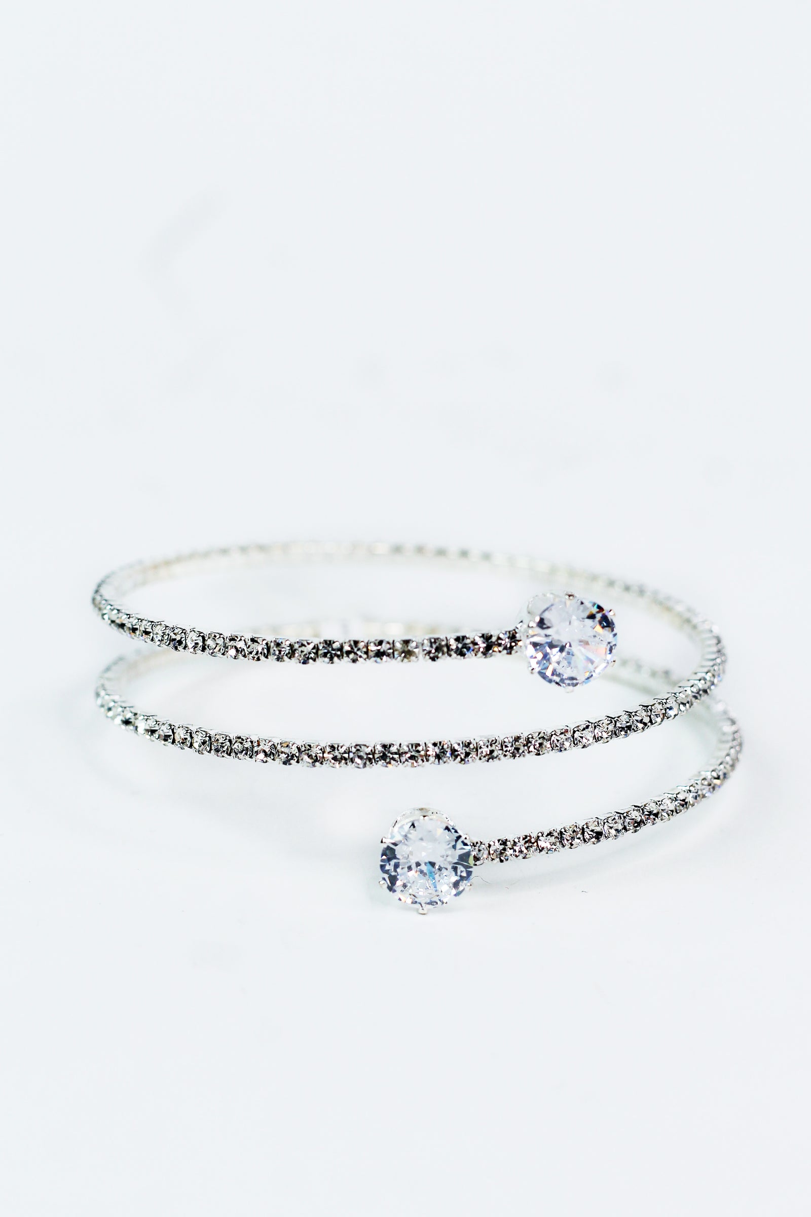 Thin Rhinestone Coil Two Stone Ends Bracelet