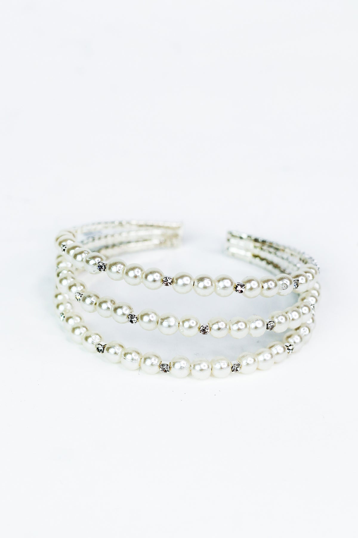 Three Row Three Pearl &amp; Stone Alternate Cuff - Glitz &amp; Ears Boutique