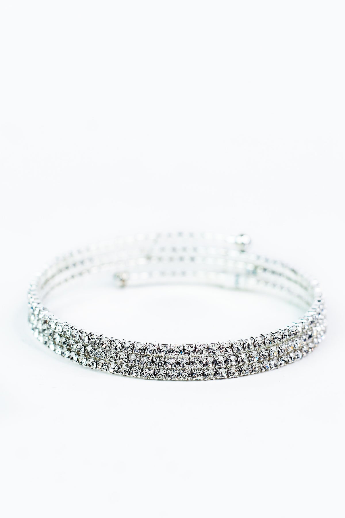 Three Thin Row Rhinestone Coil Bracelet