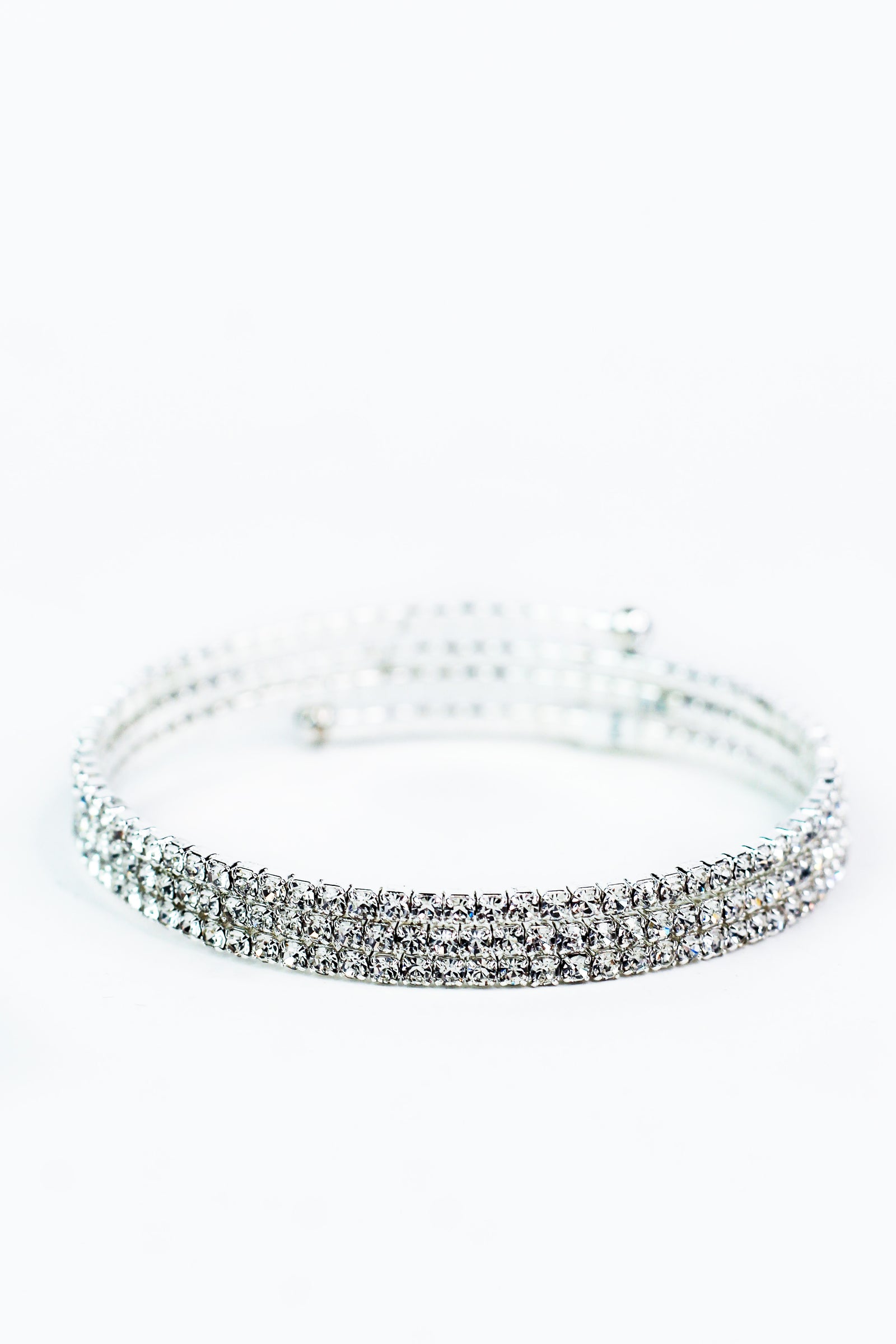 Three Thin Row Rhinestone Coil Bracelet