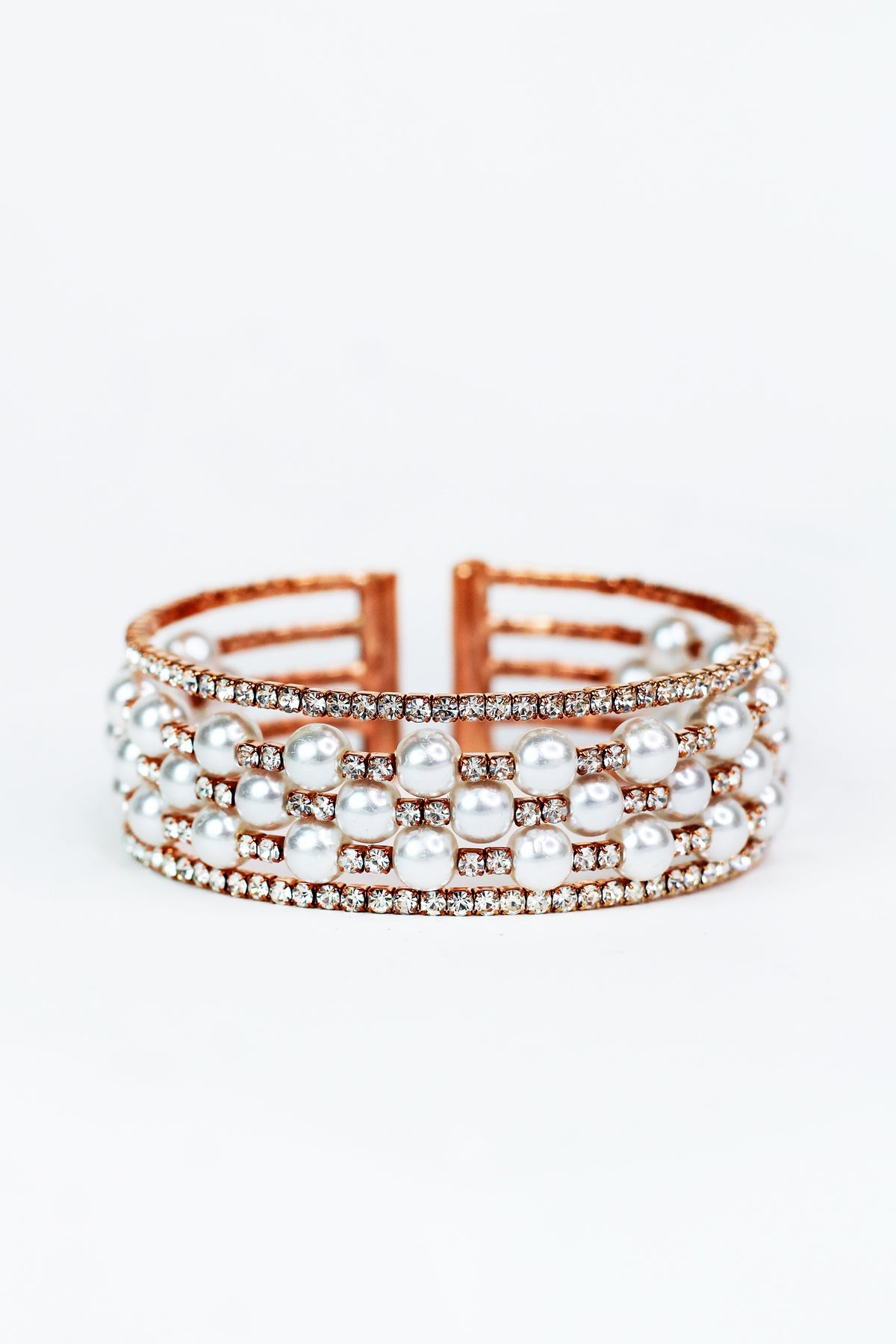 Five Row Pearl &amp; Two Stone Alternate Cuff - Glitz &amp; Ears Boutique