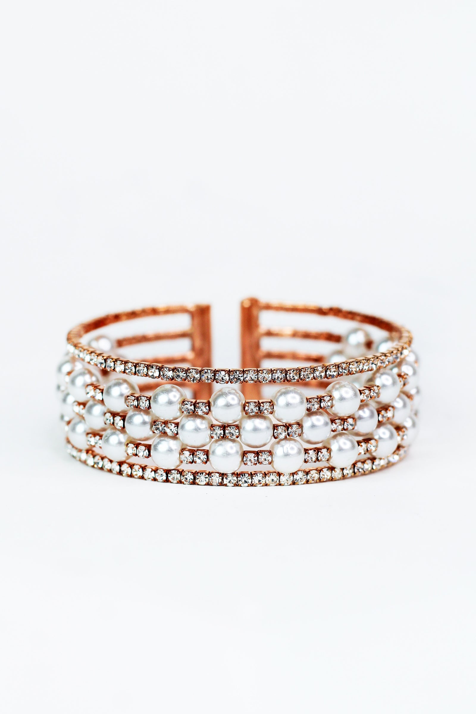 Five Row Pearl & Two Stone Alternate Cuff - Glitz & Ears Boutique