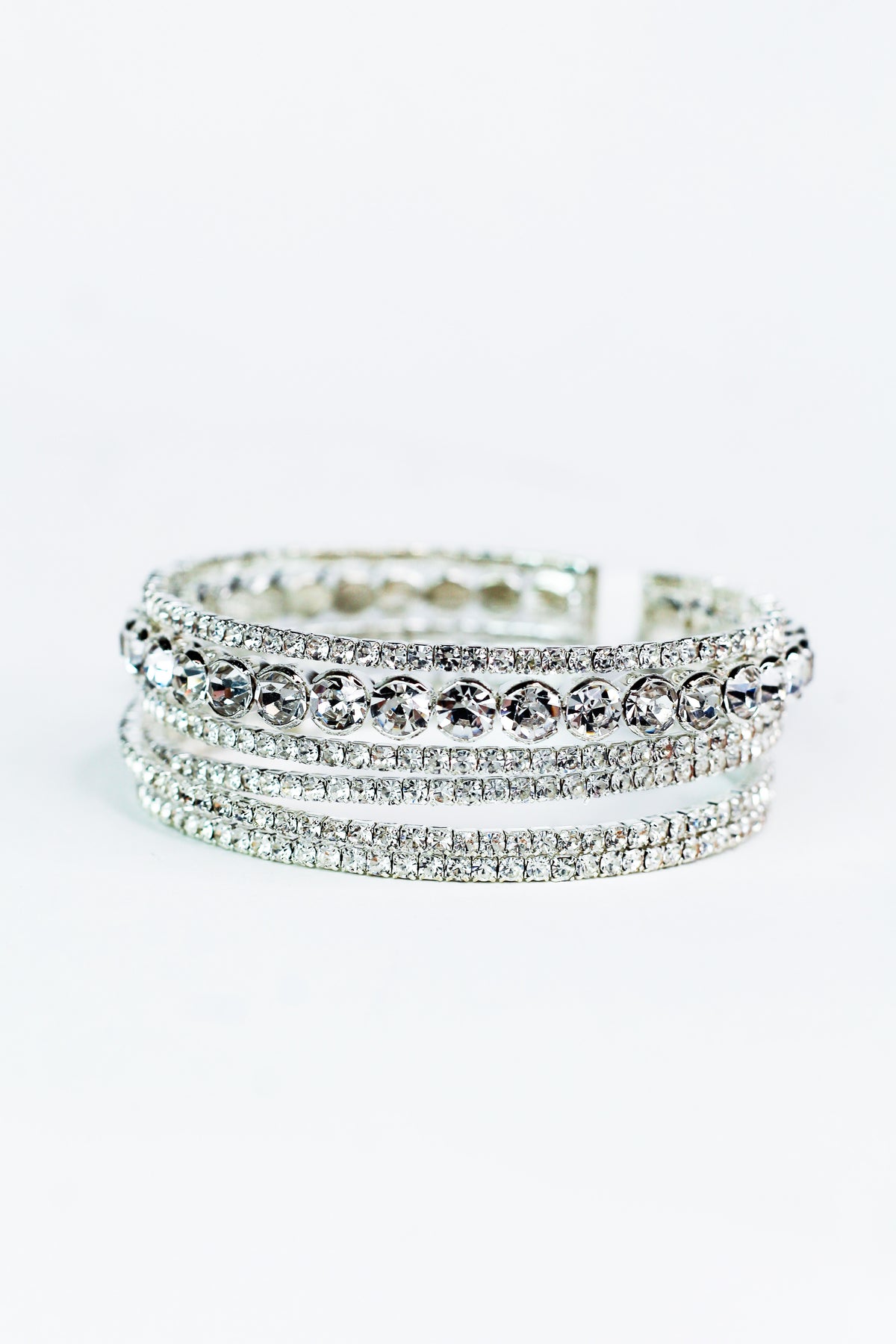 Rhinestone Rows With Large Round Stone X Cuff Bracelet - Glitz &amp; Ears Boutique